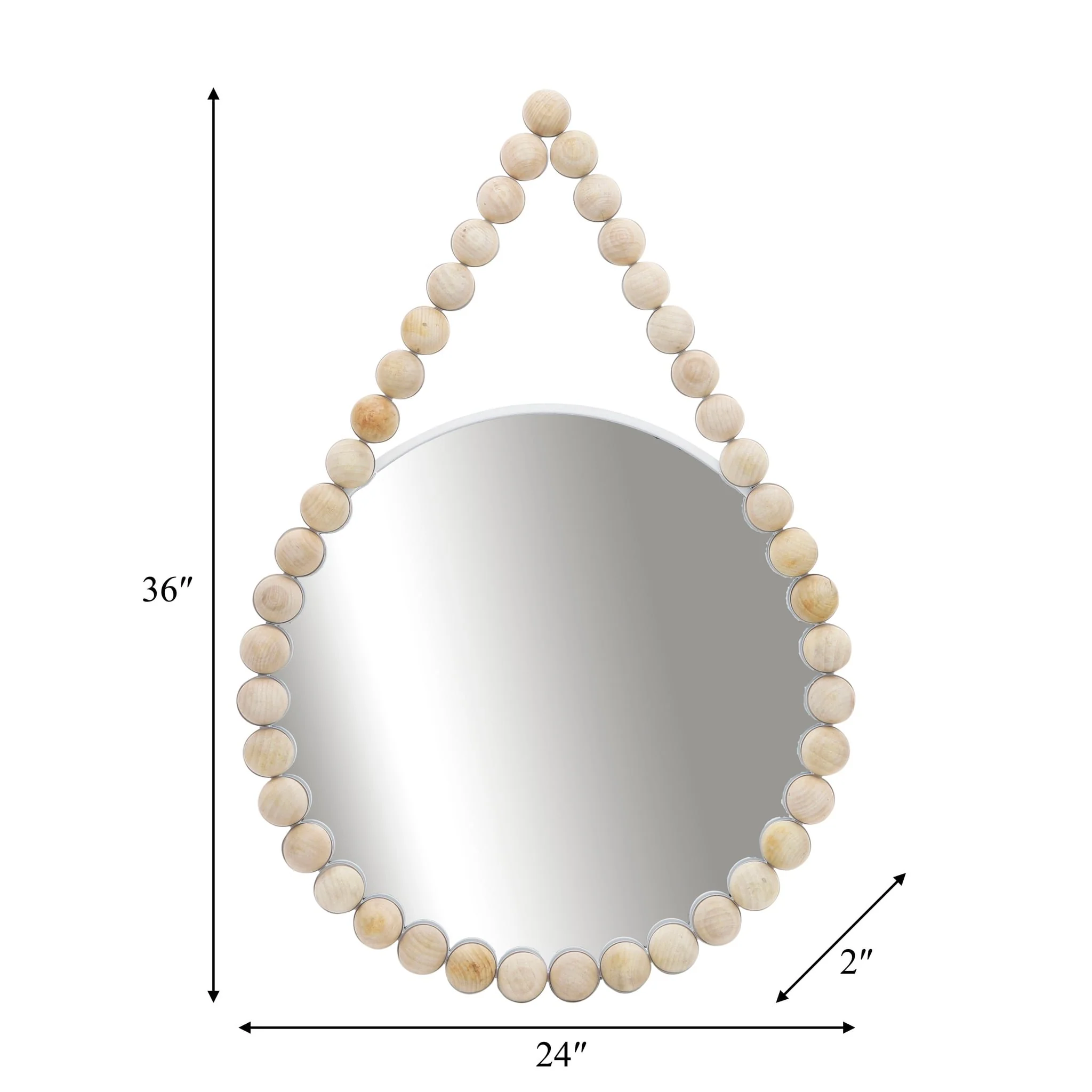 Wood, 36" Beaded Mirror, White Wb - Image 3