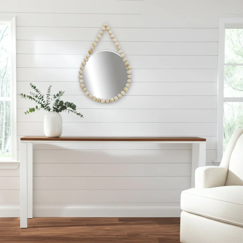 Wood, 36" Beaded Mirror, White Wb - Image 7