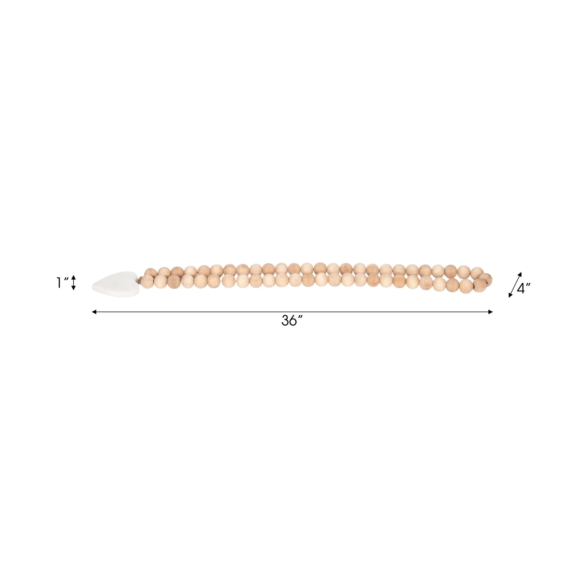Wood, 36" Large Bead Garland W/ Marble Heart, Natu - Image 7