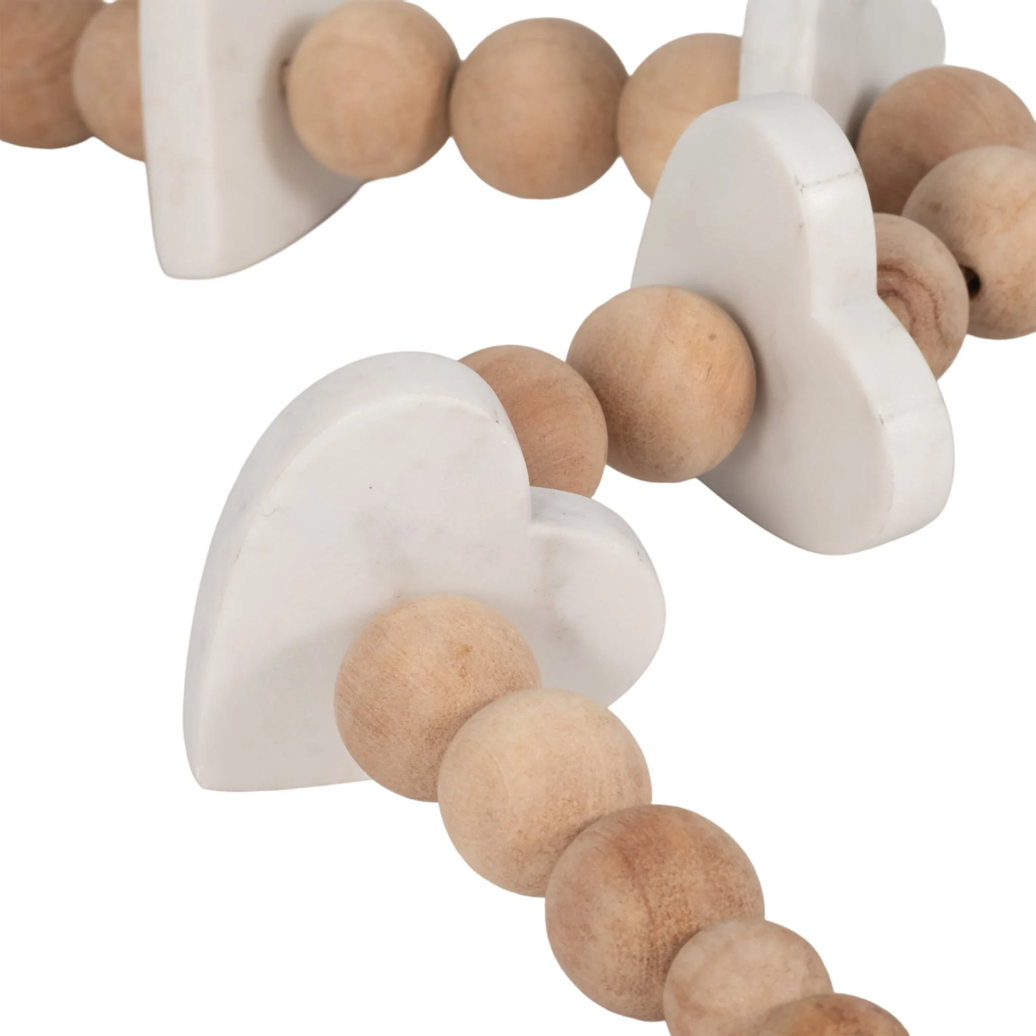 Wood, 36" Large Bead Garland W/ Marble Hearts, Mul - Image 4