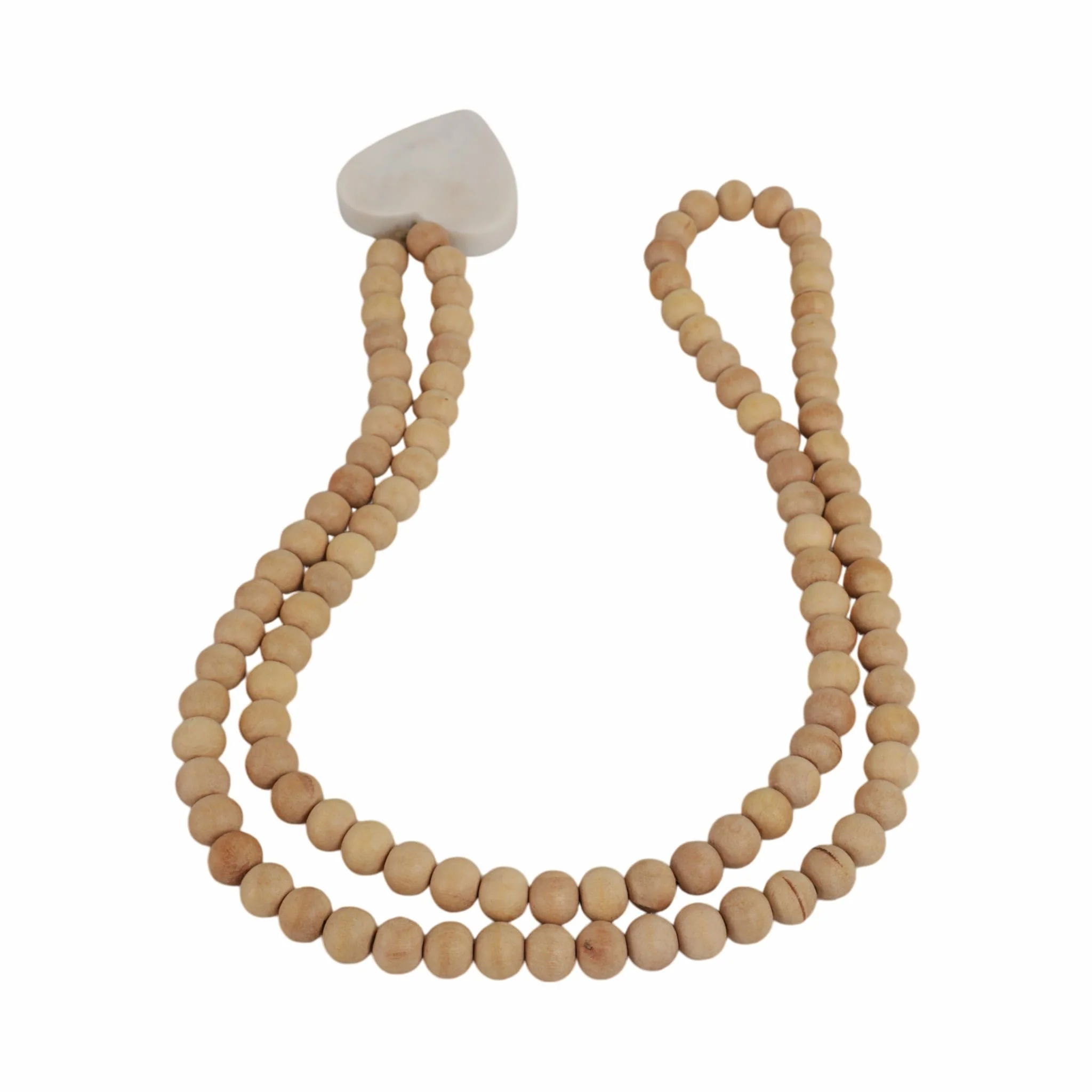 Wood, 36" Small Bead Garland W/ Marble Heart, Natu - Image 3