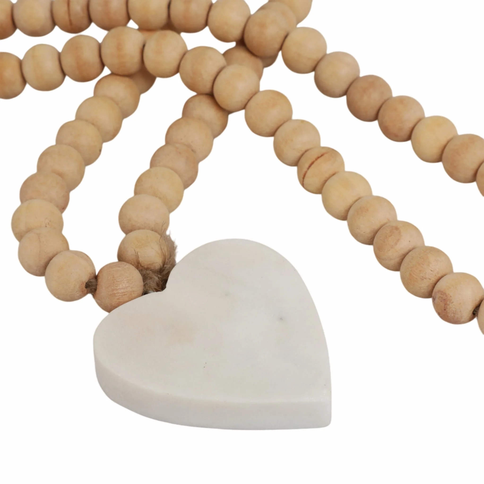 Wood, 36" Small Bead Garland W/ Marble Heart, Natu - Image 4