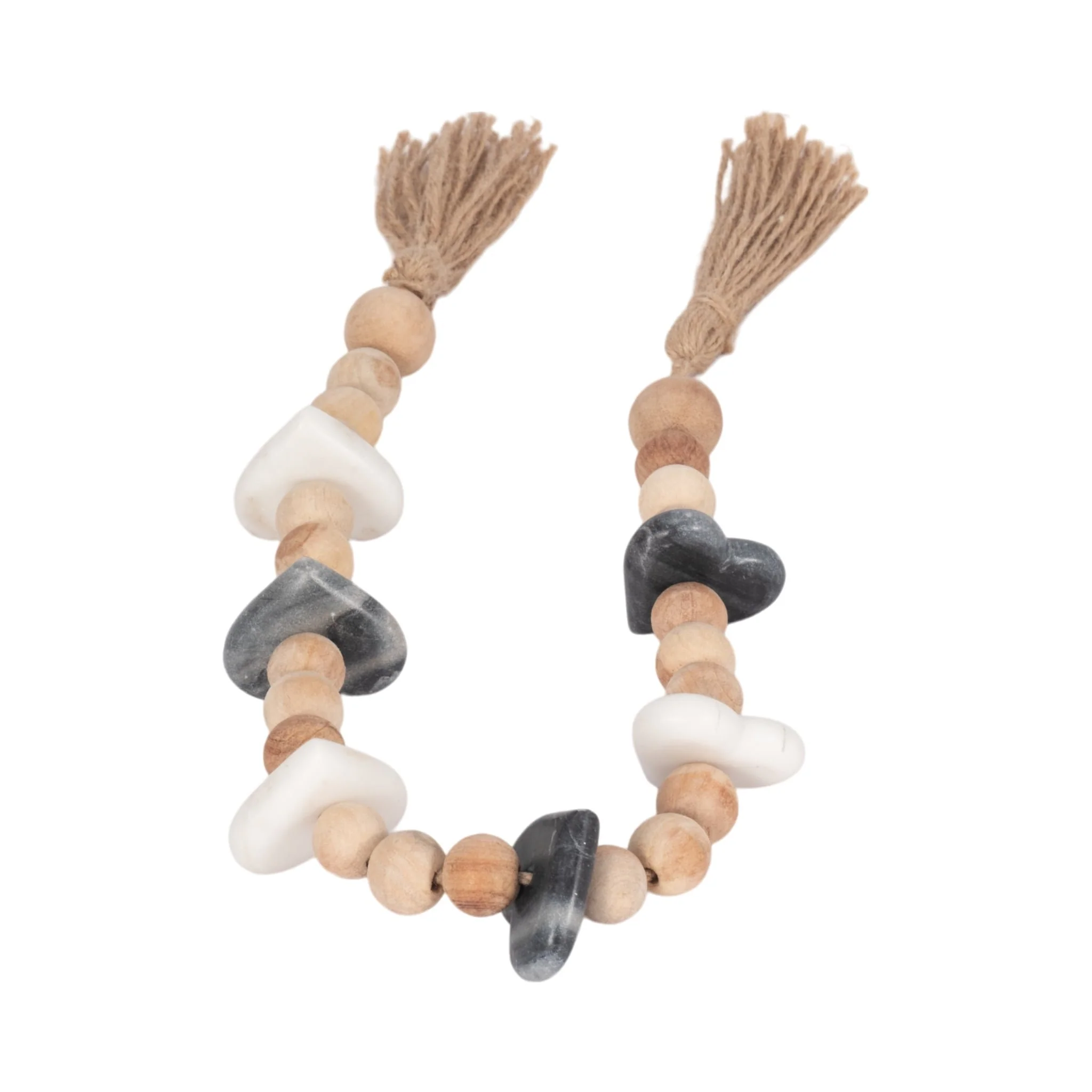 Wood, 36" Small Bead Garland W/ Marble Hearts, Mul - Image 3