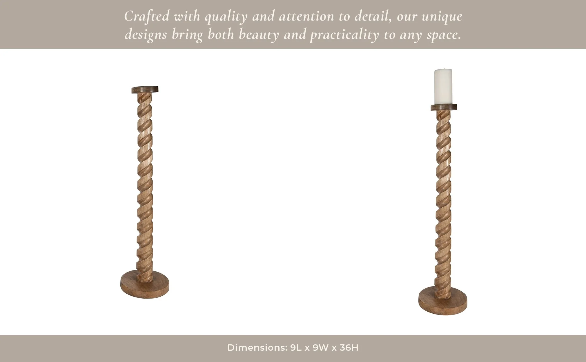 Wood, 36" Spiral Floor Pillar Candleholder, Natura - Image 10