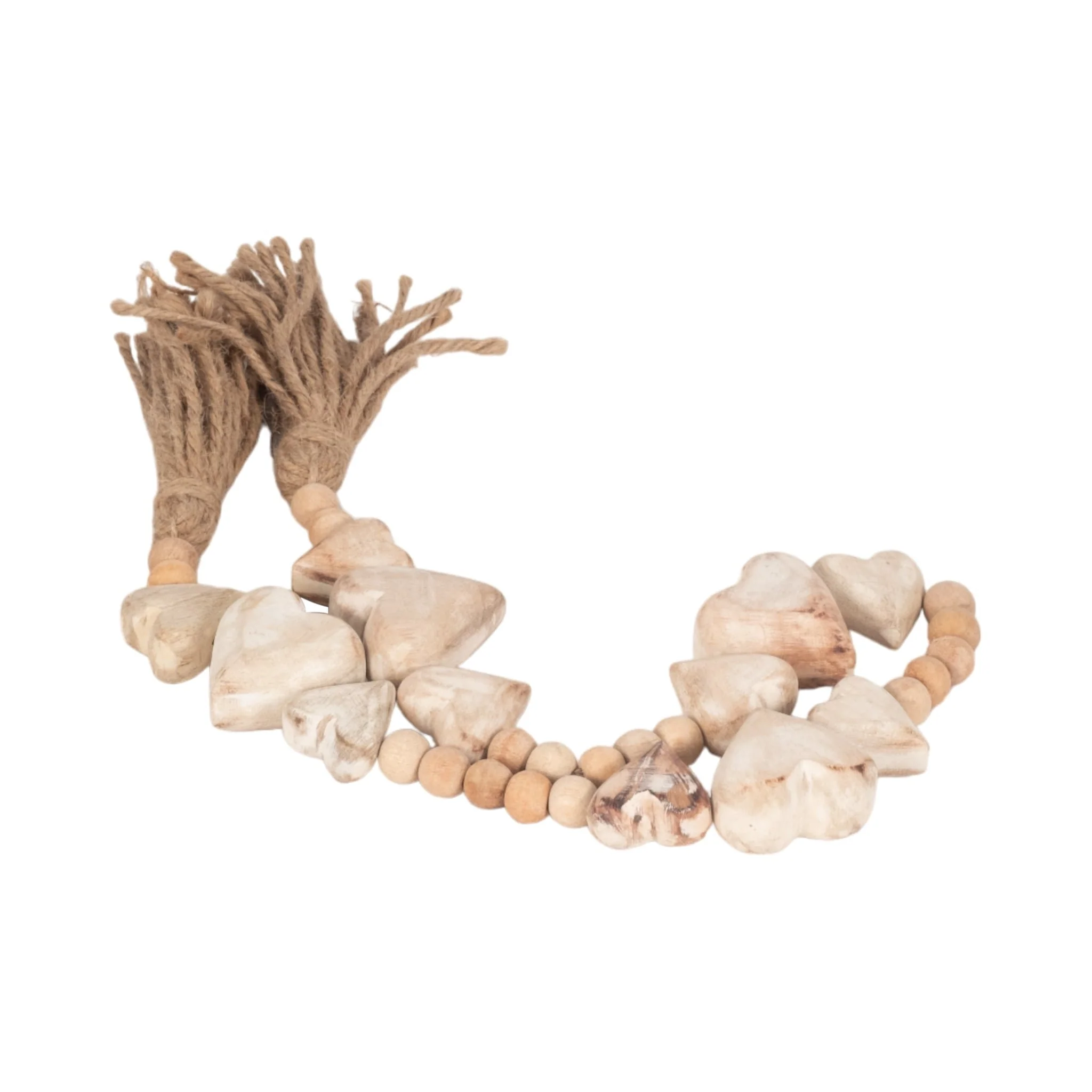 Wood, 38" Heart Beaded Garland, White - Image 3