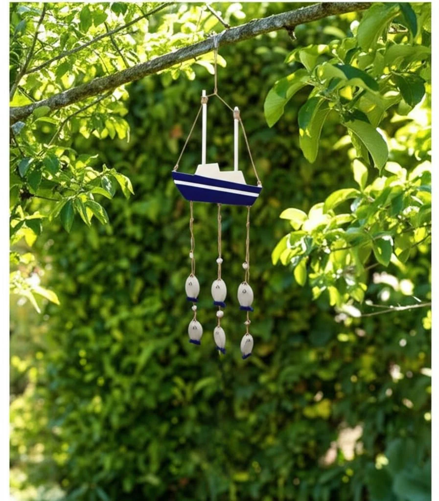 Wood, 39" Sailboat W/ Hanging Fish, Multi - Image 10