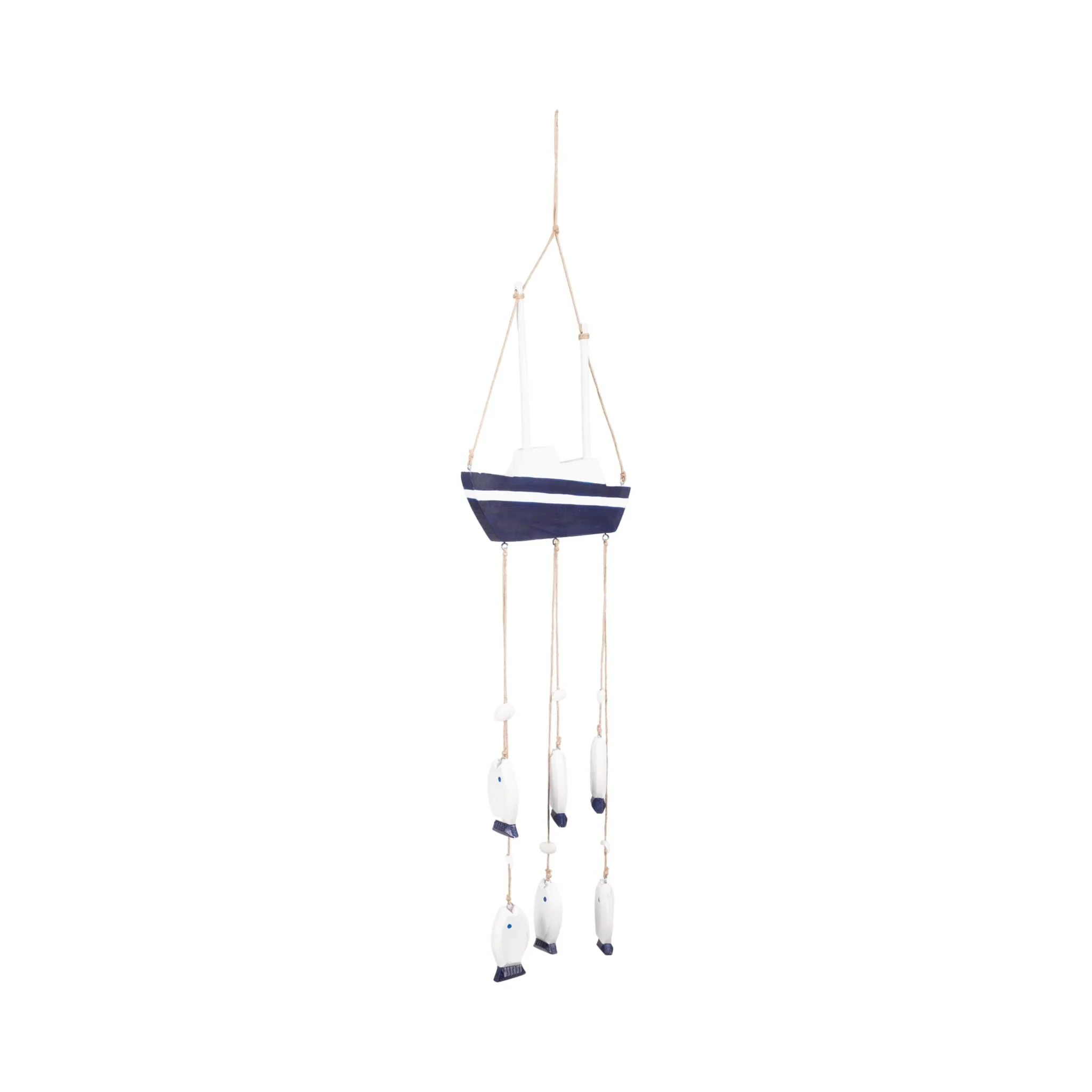 Wood, 39" Sailboat W/ Hanging Fish, Multi - Image 2