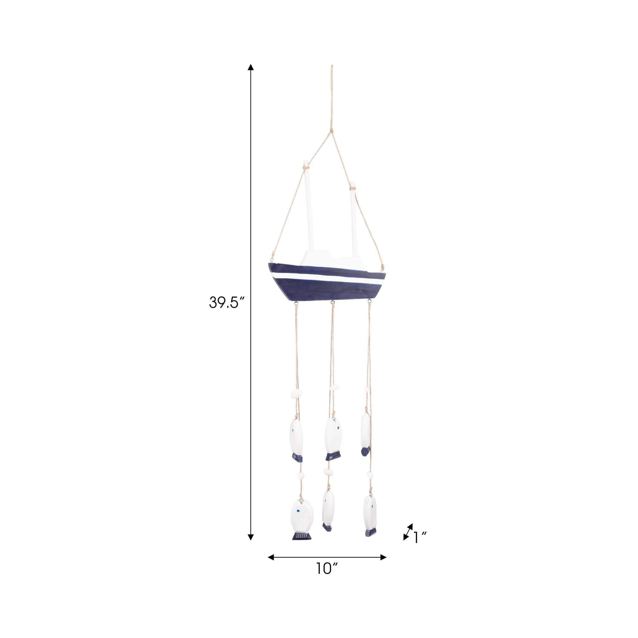 Wood, 39" Sailboat W/ Hanging Fish, Multi - Image 8