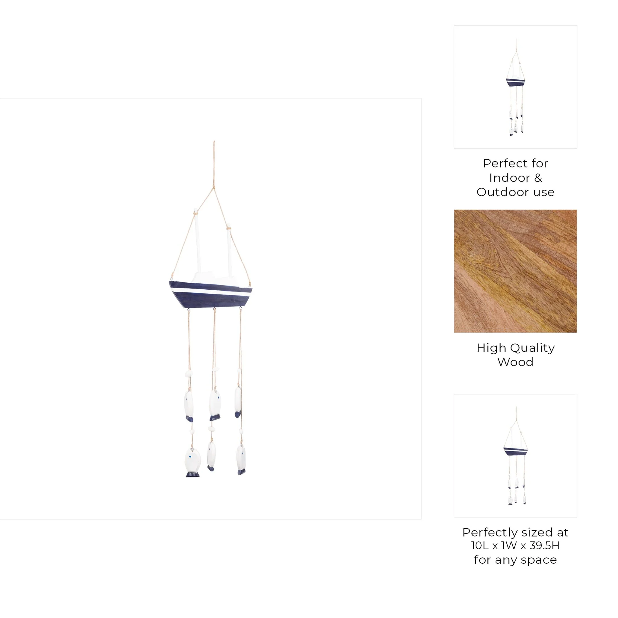 Wood, 39" Sailboat W/ Hanging Fish, Multi - Image 9