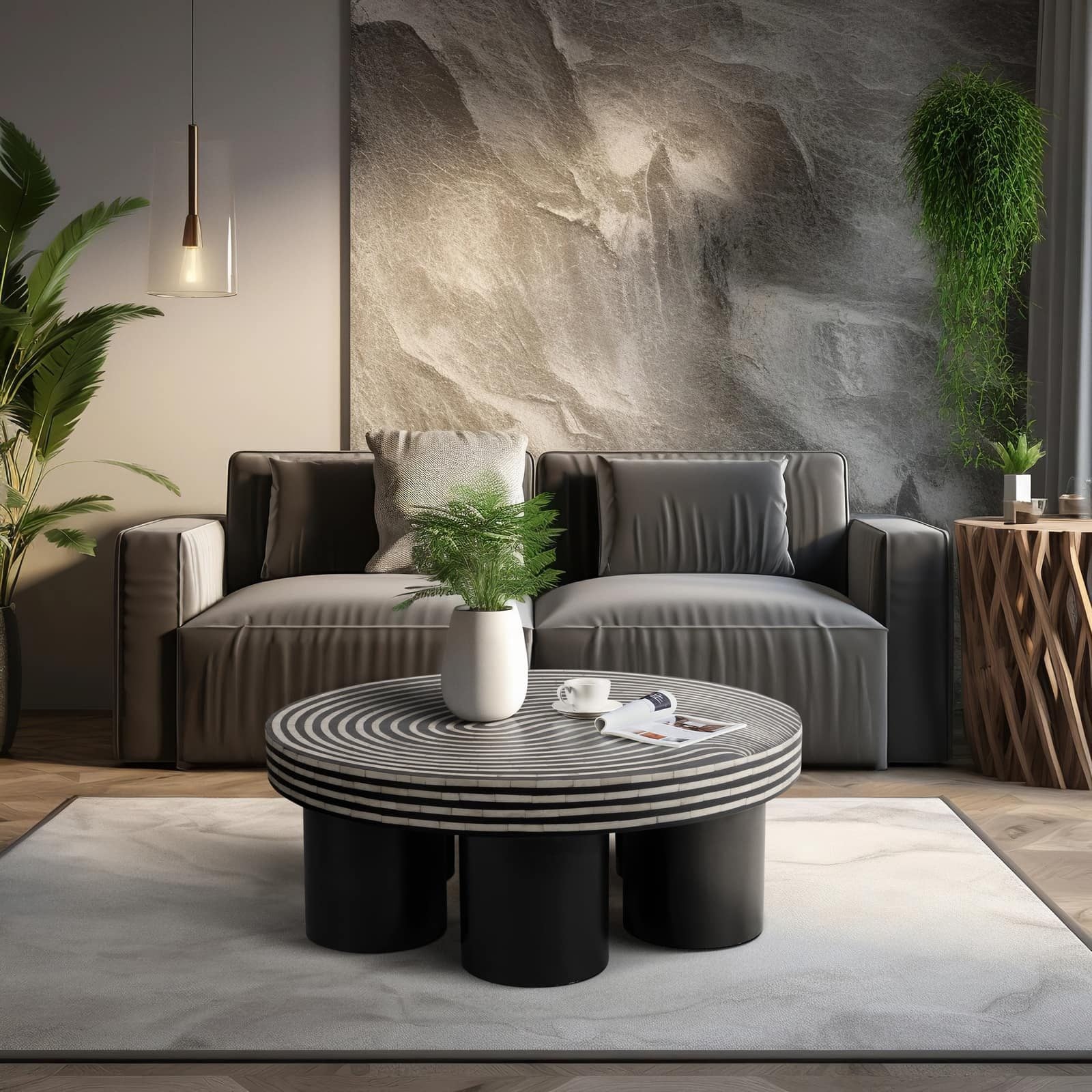 Wood, 39" Stained Finish Coffee Table, Black - Image 9