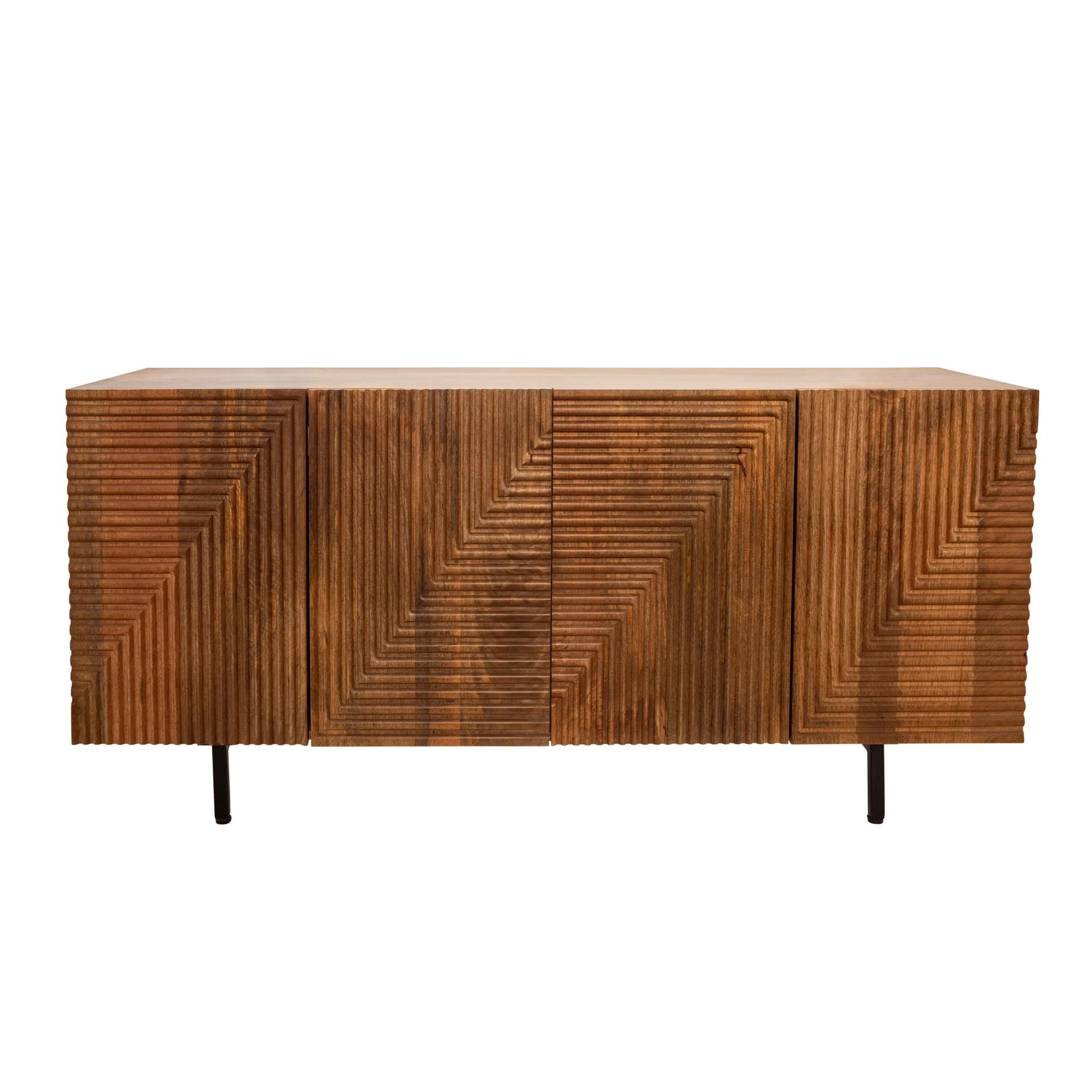 Wood 4-door Fluteboard Cabinet, Brown - Image 2