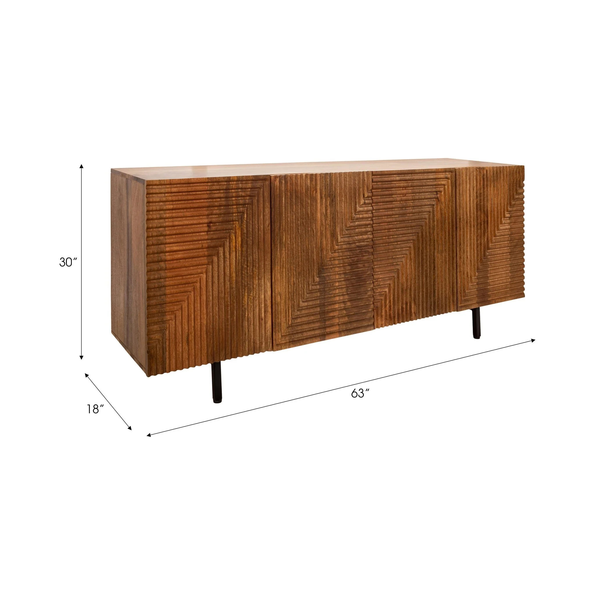 Wood 4-door Fluteboard Cabinet, Brown - Image 3