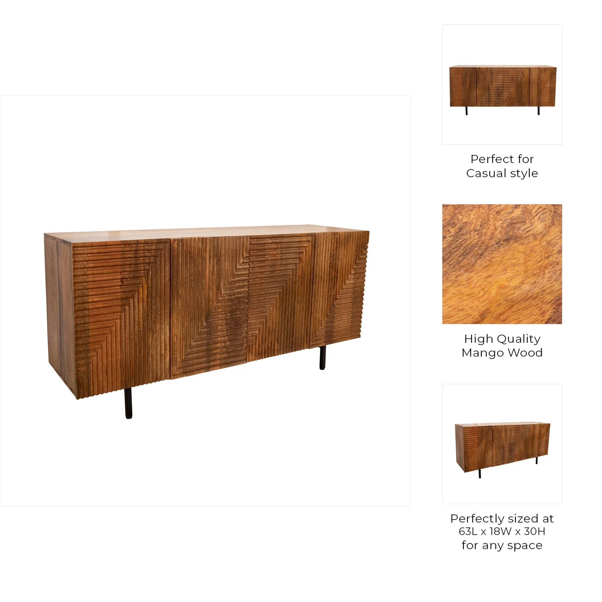 Wood 4-door Fluteboard Cabinet, Brown - Image 4