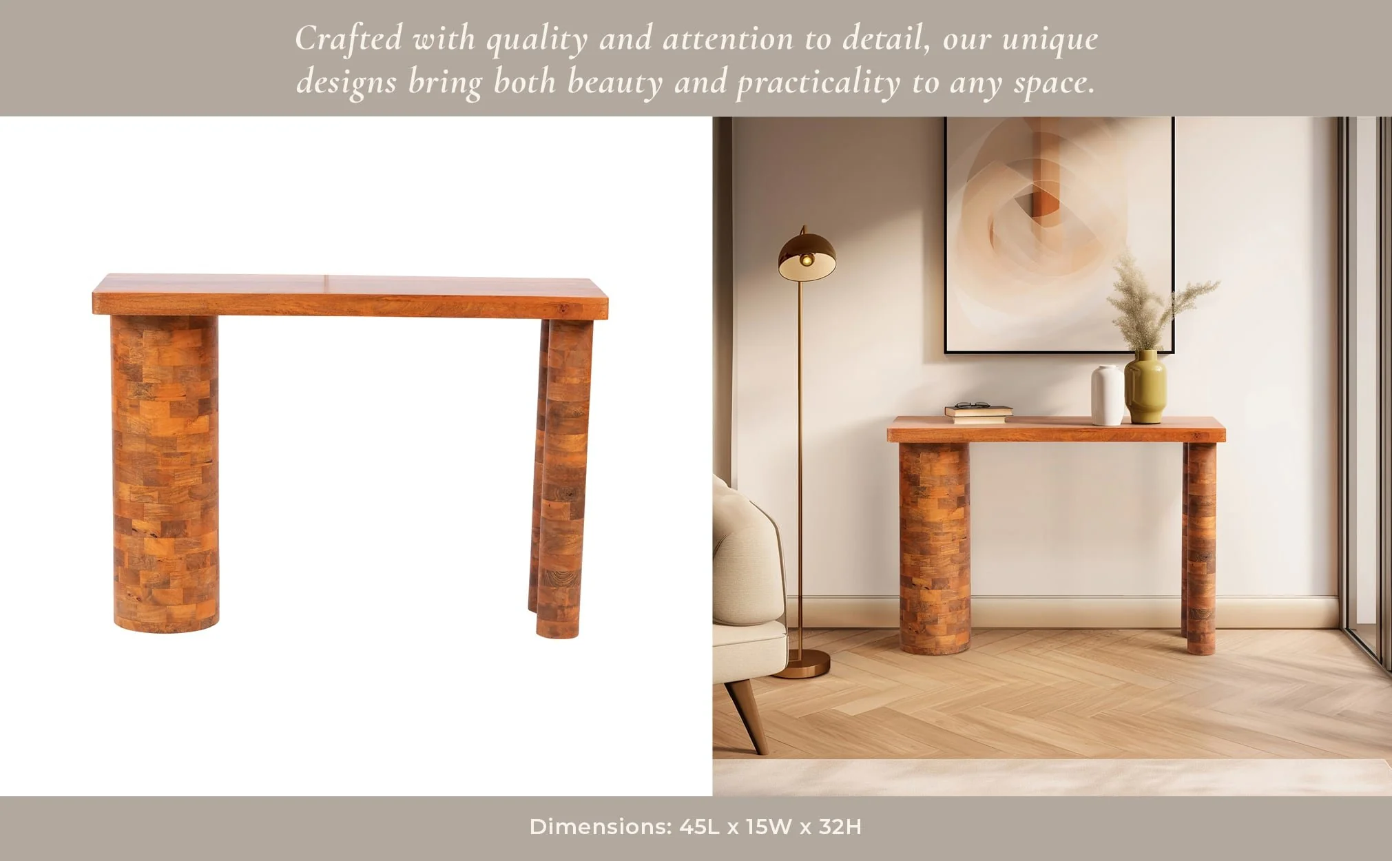 Wood, 46x32" Console, Brown - Image 9
