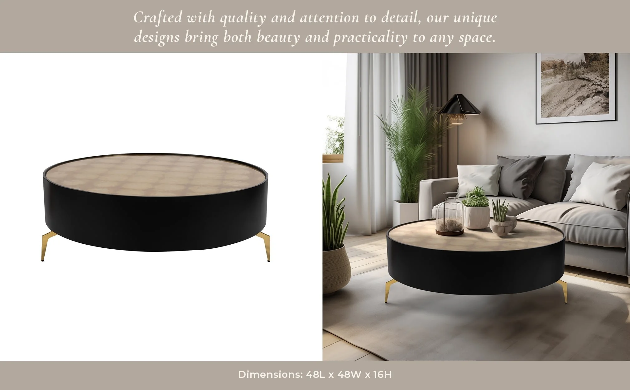 Wood,47" Gold Leaf Top Coffee Table, Blk/gld, Kd - Image 10
