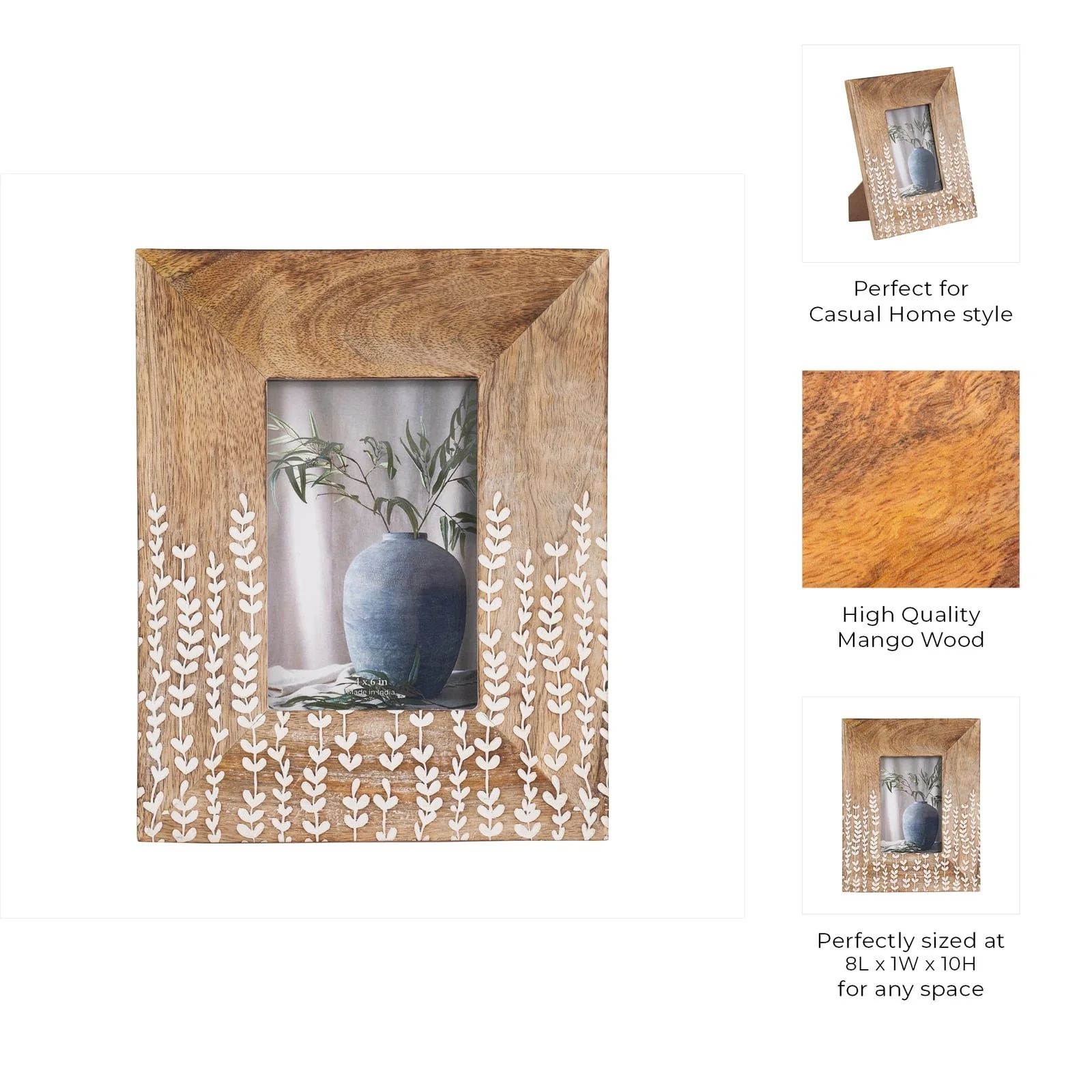 Wood, 4x6 Vines Photo Frame, Natural/white - Image 8