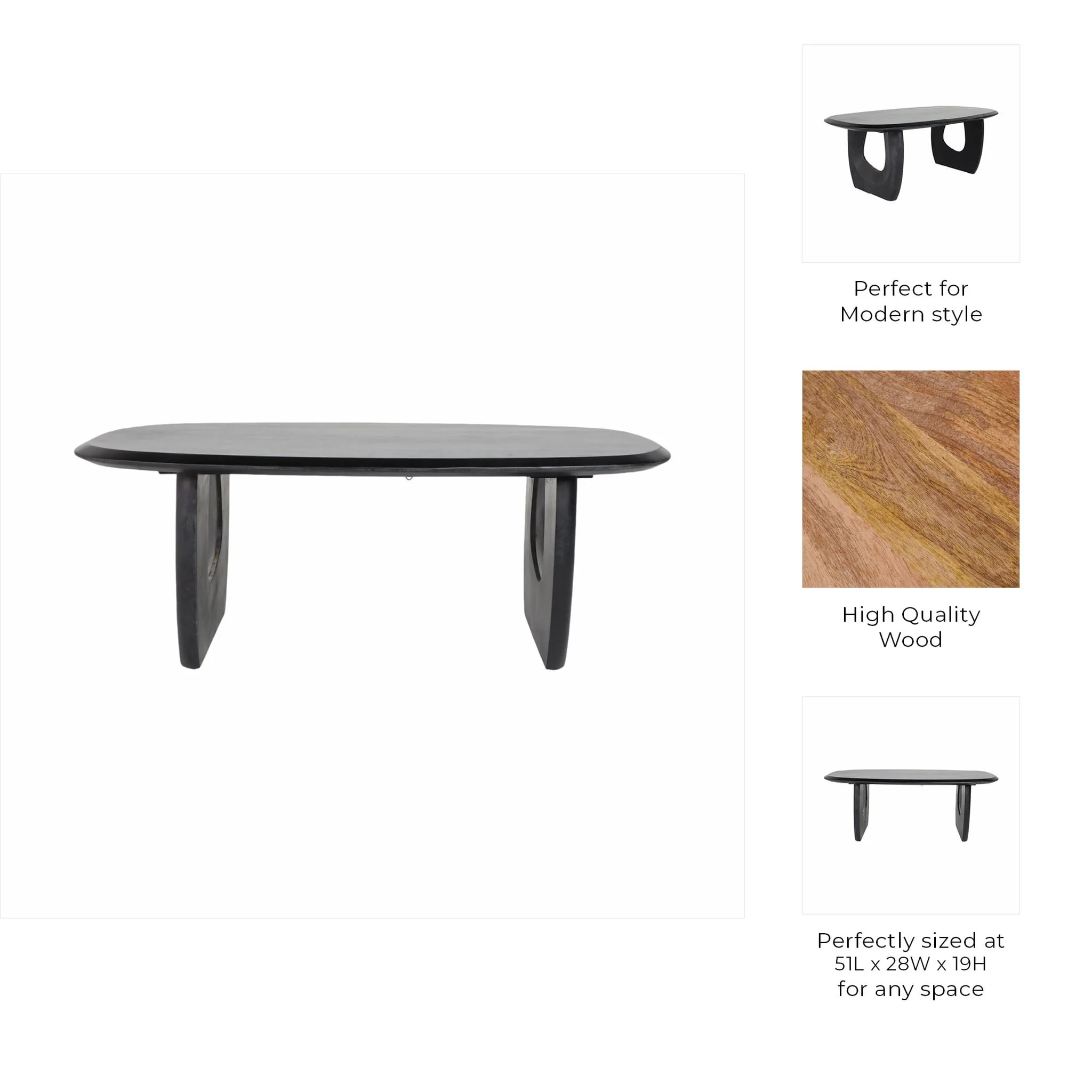 Wood, 51" Modern Mid-century Coffee Table, Blk, Kd - Image 7