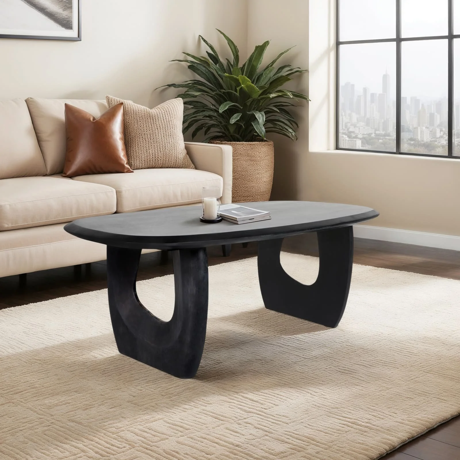 Wood, 51" Modern Mid-century Coffee Table, Blk, Kd - Image 8
