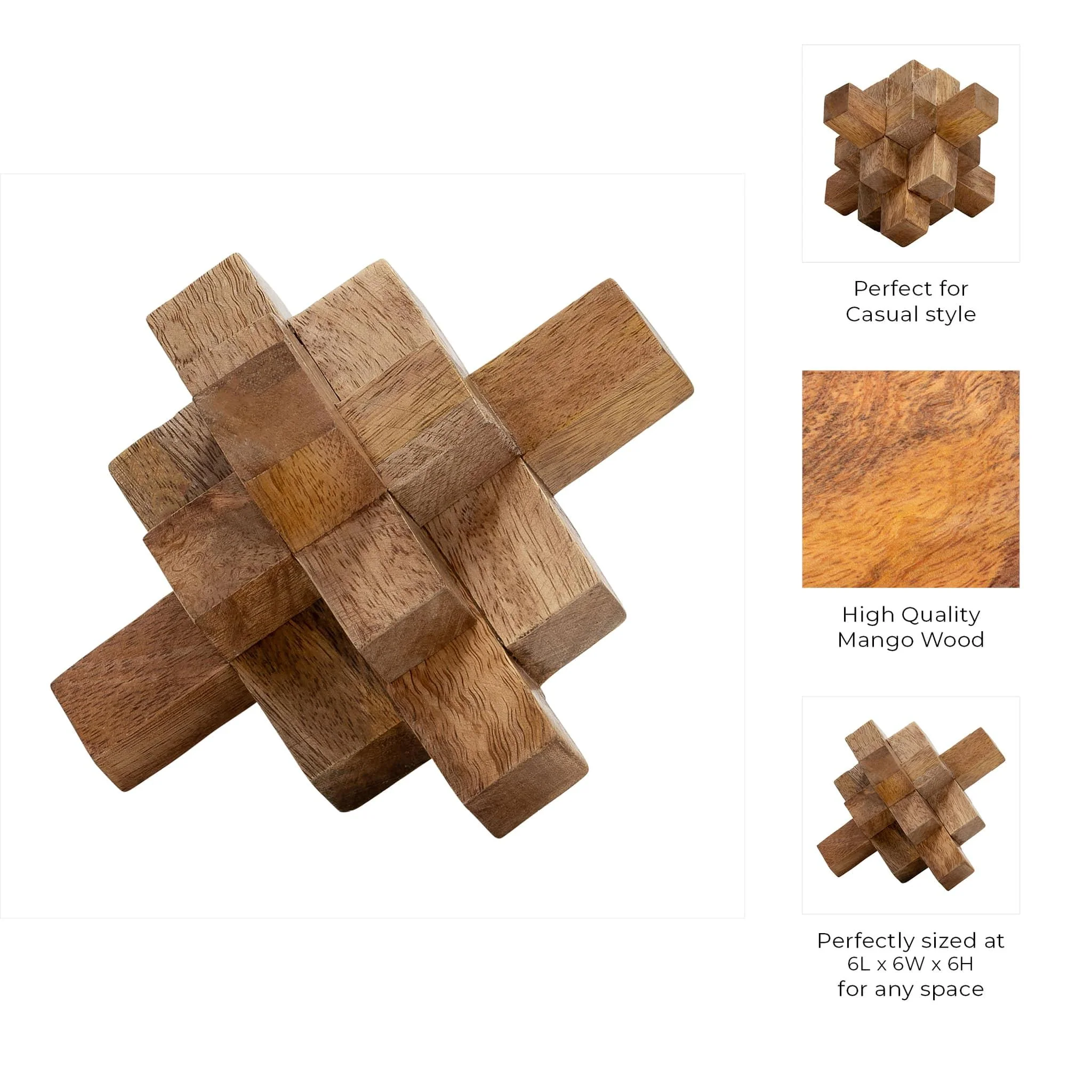 Wood, 6"  Geometric Orb, Natural - Image 7