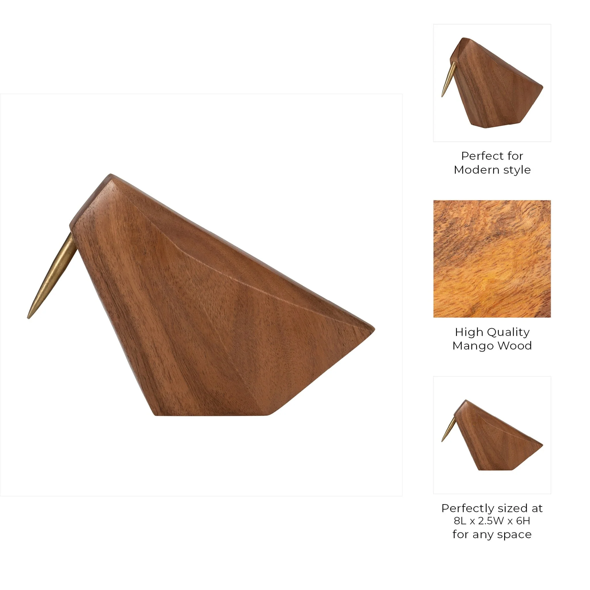 Wood, 6" Sitting Bird, Brown - Image 9