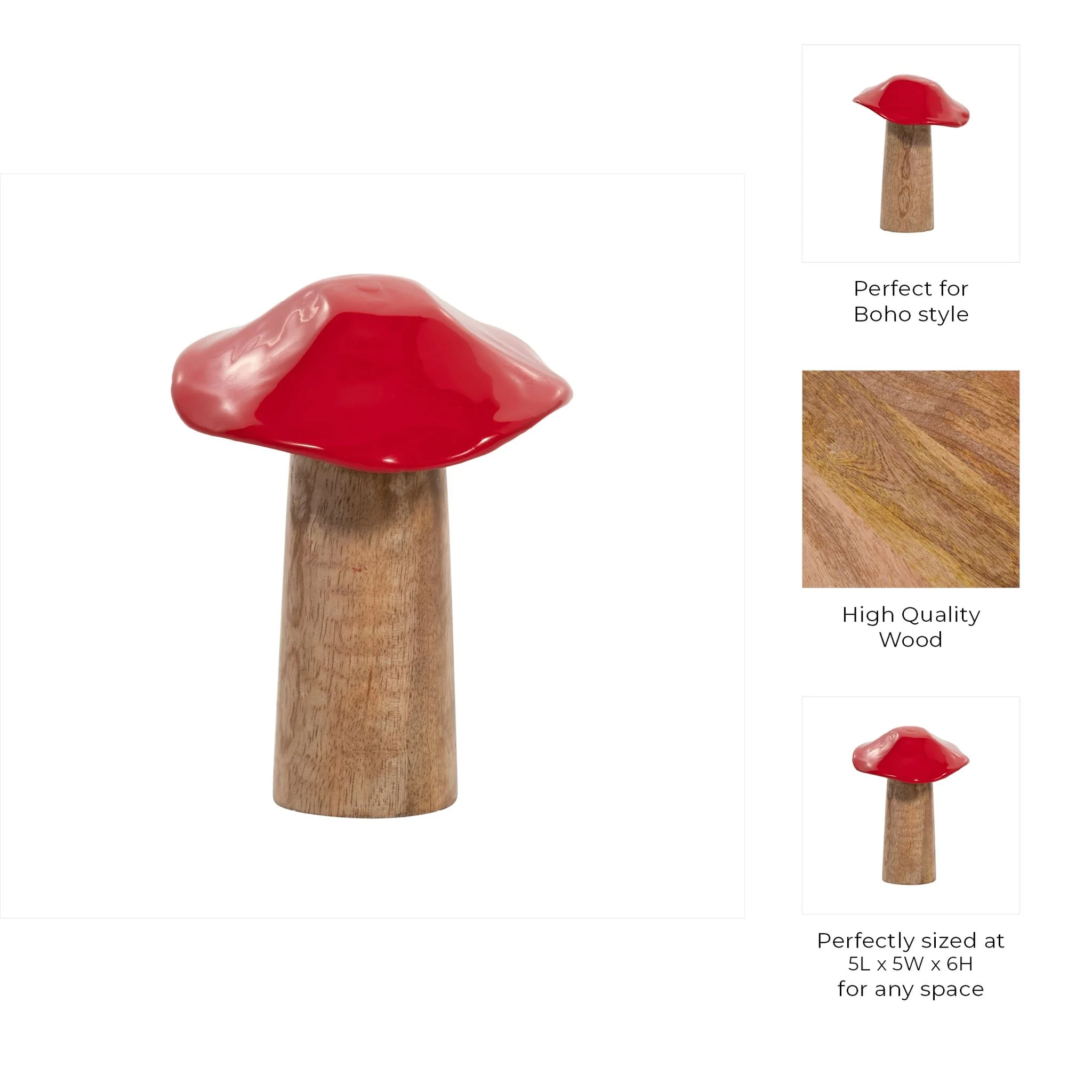 Wood, 6" Toadstool Mushroom, Red - Image 10