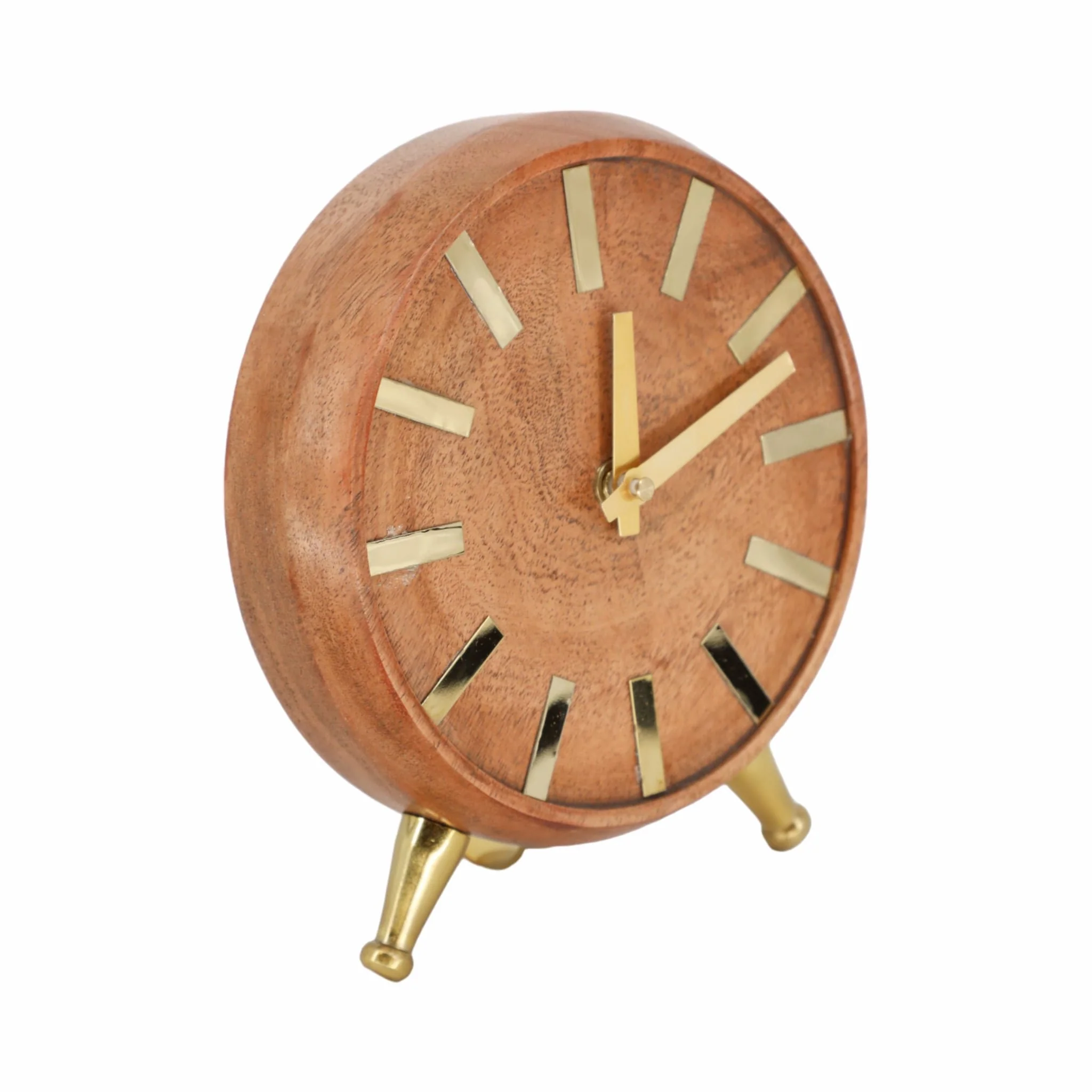 Wood 7'' Gold Table Clock, Brown - Image 2