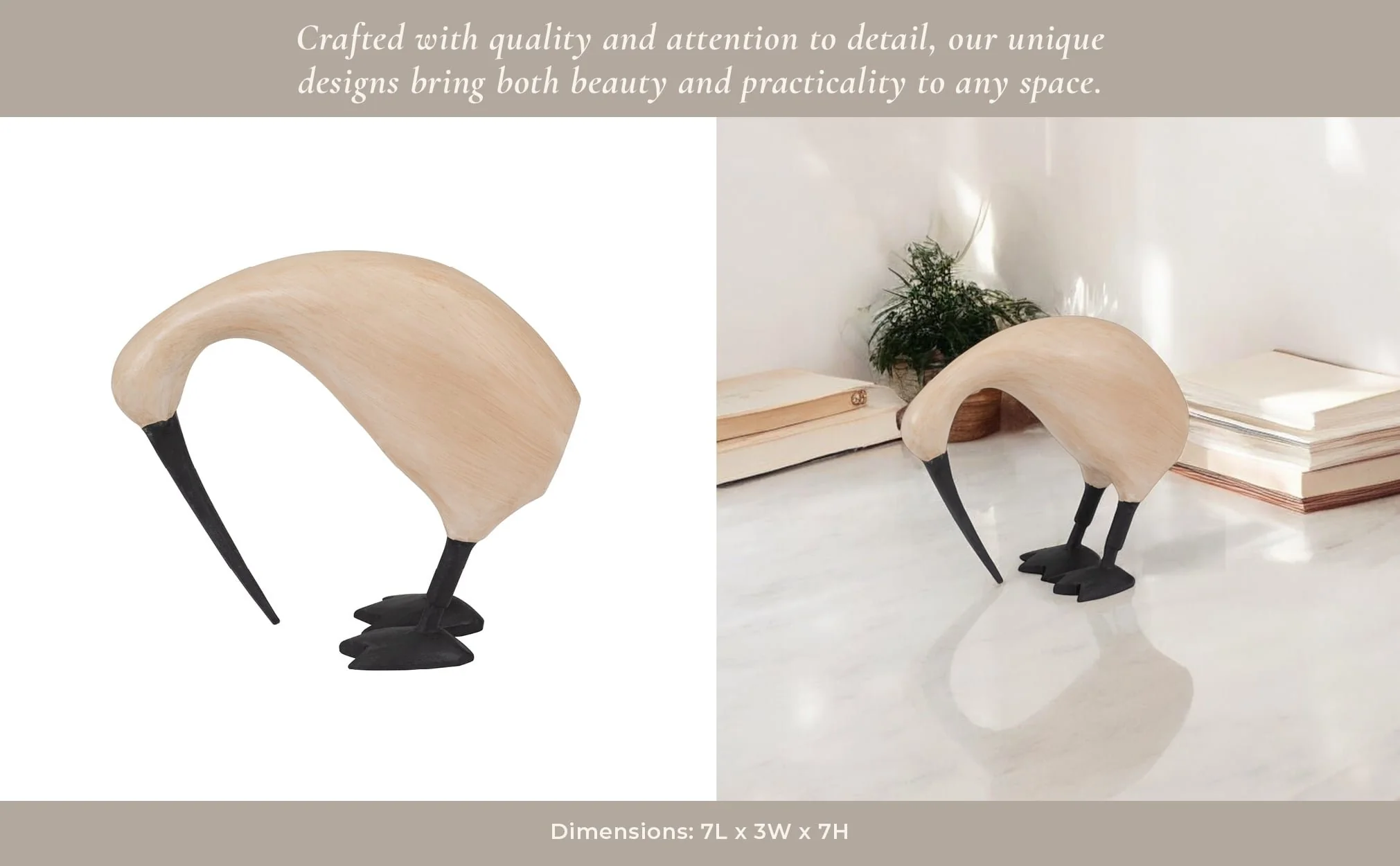 Wood, 7" Kiwi Bird W/ Black Legs, Natural - Image 12