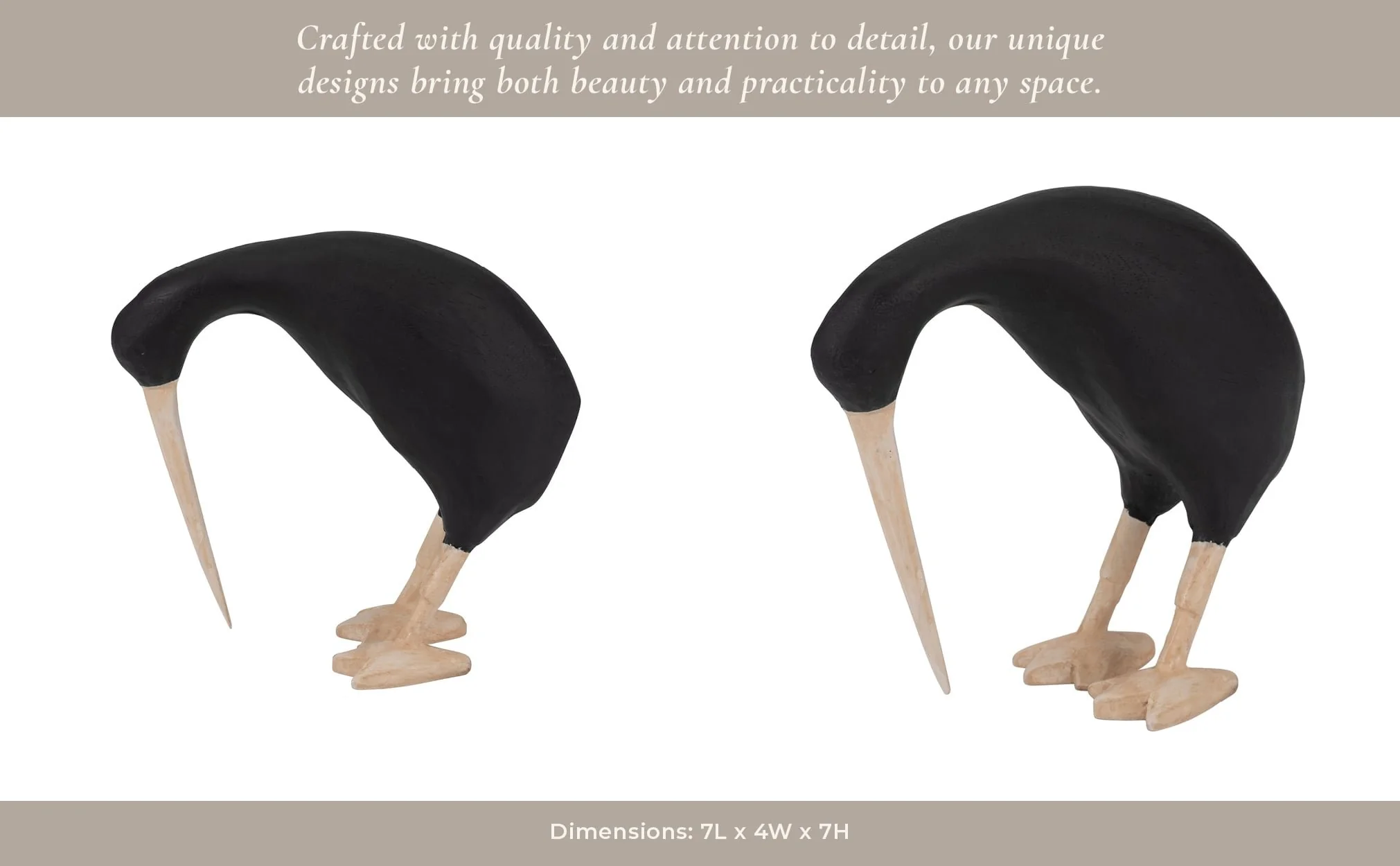 Wood, 7" Kiwi Bird W/ Natural Legs, Black - Image 11