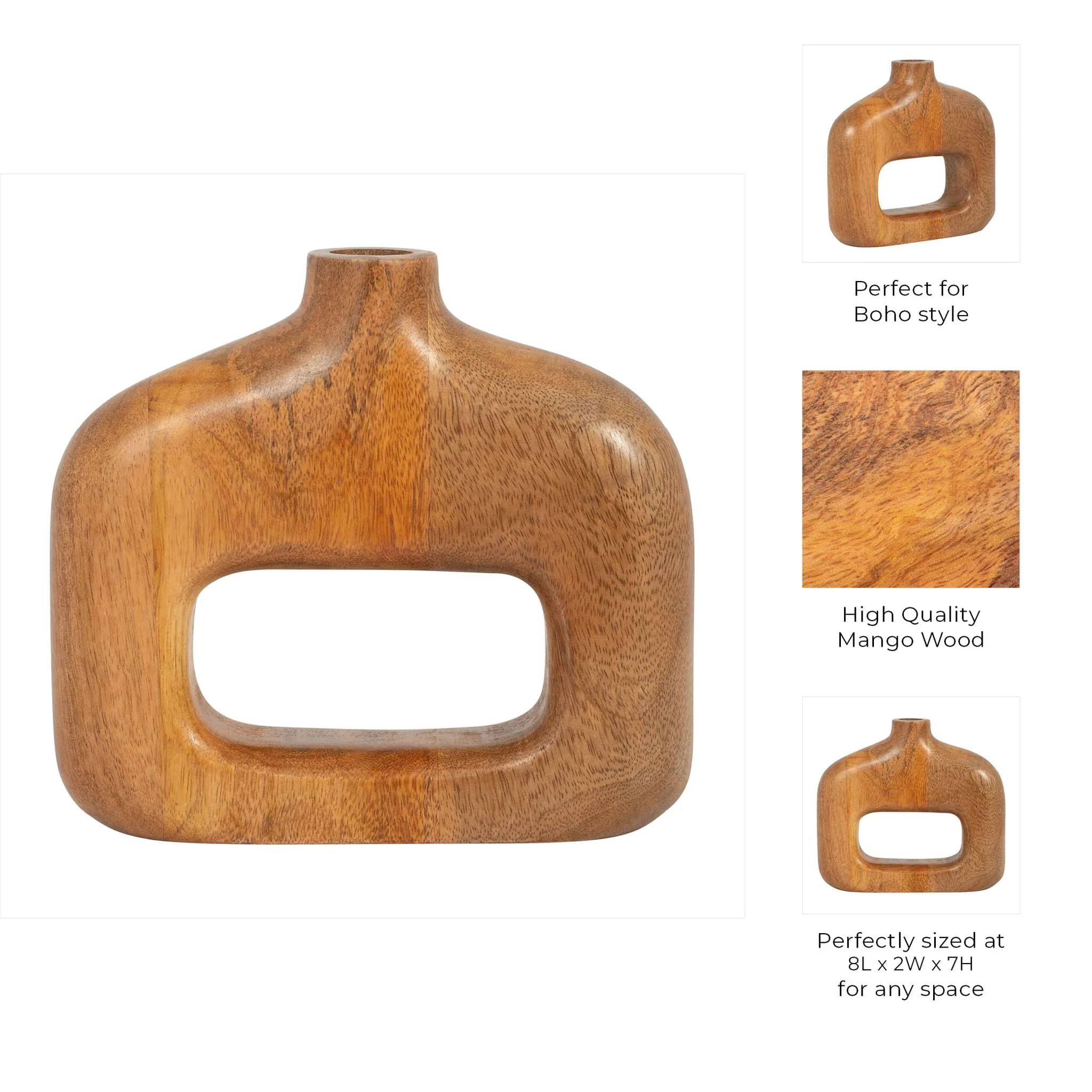 Wood, 7" Open Cut-out Vase, Natural - Image 10