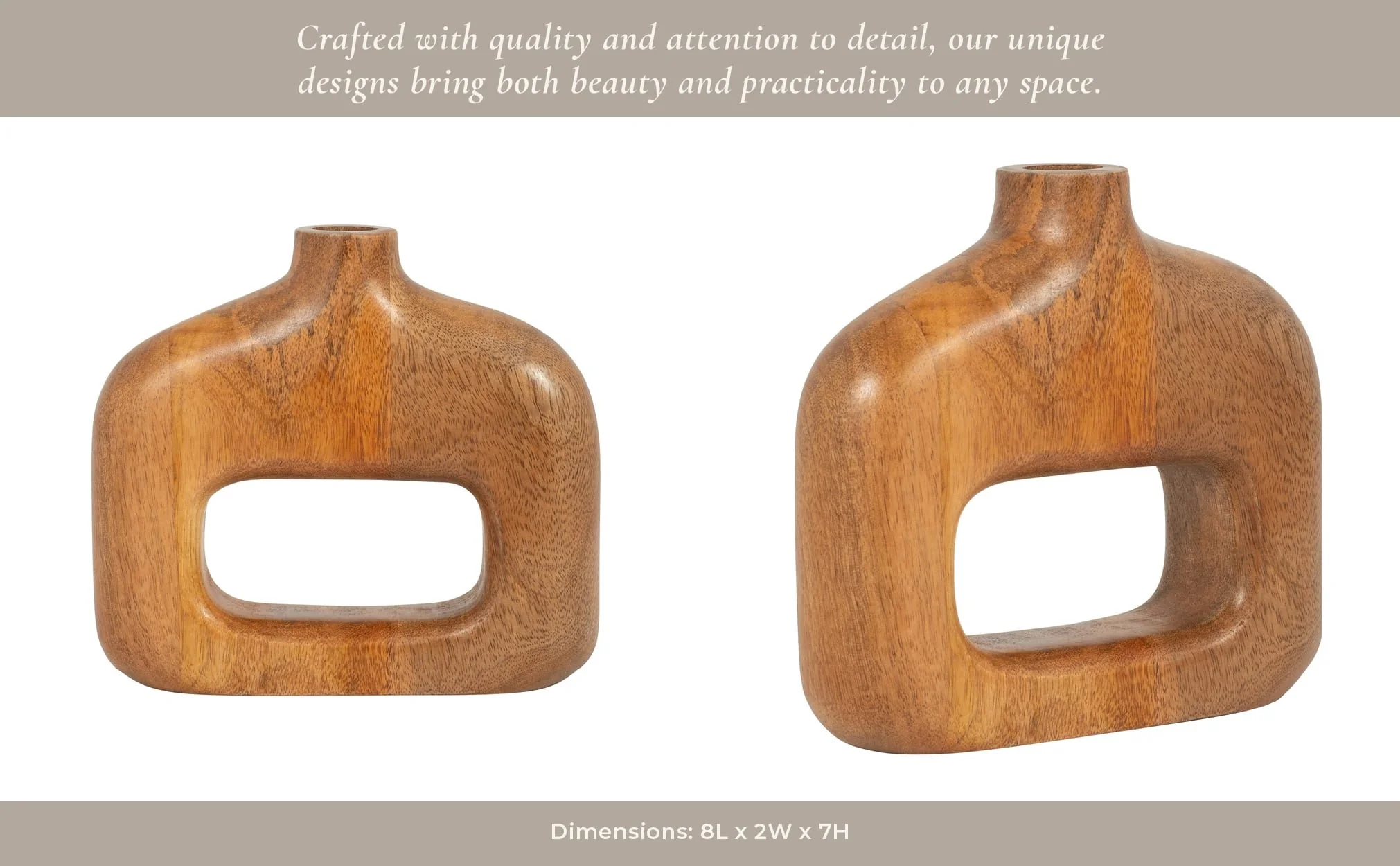 Wood, 7" Open Cut-out Vase, Natural - Image 15