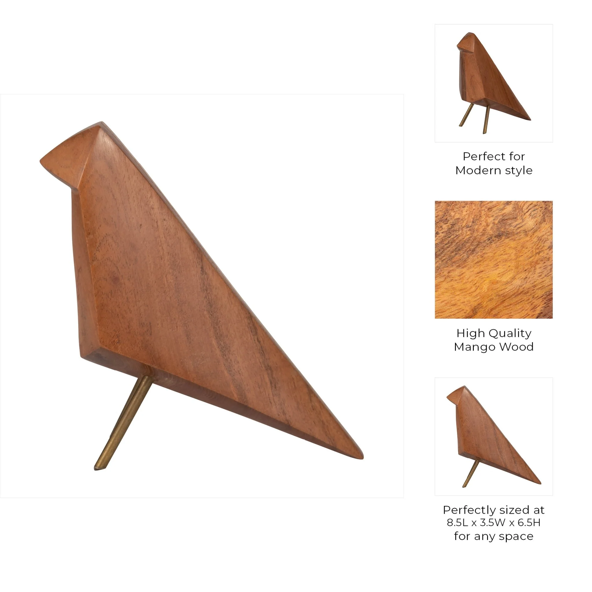 Wood, 7" Standing Bird, Brown - Image 9