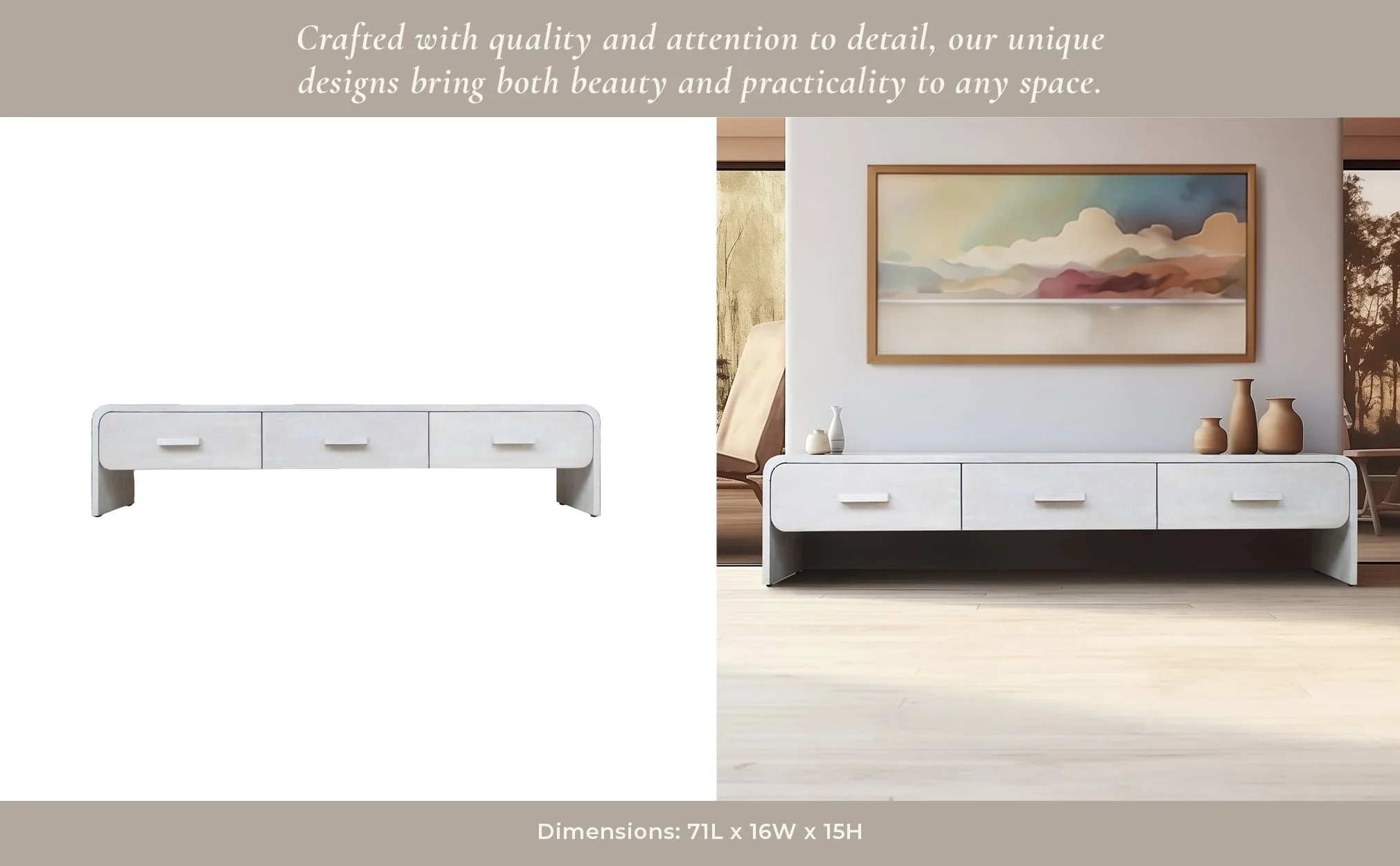 Wood, 71"l Media Stand W/ 3 Drawers, Whitewash - Image 6