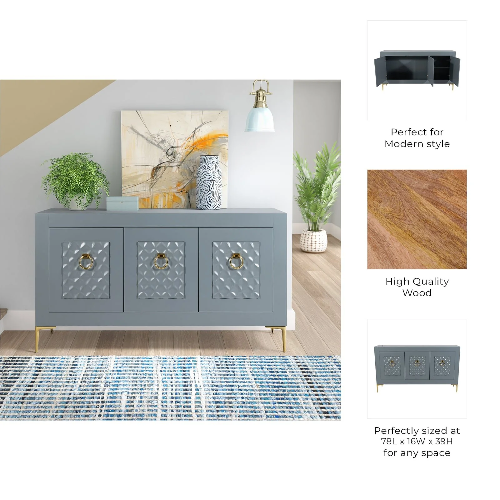 Wood, 78x39 Console Cabinet, Gray/gld, Kd - Image 10