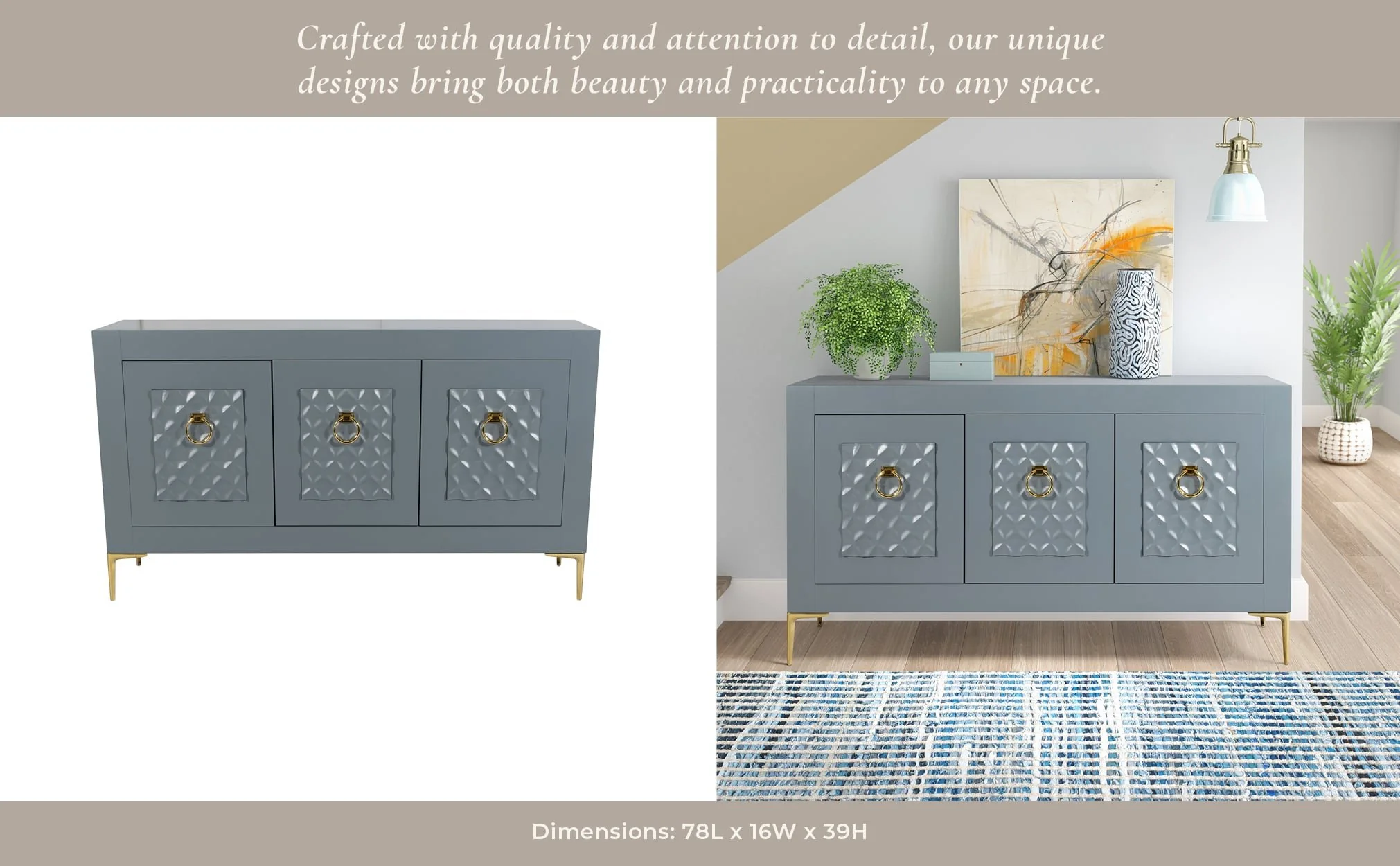 Wood, 78x39 Console Cabinet, Gray/gld, Kd - Image 12