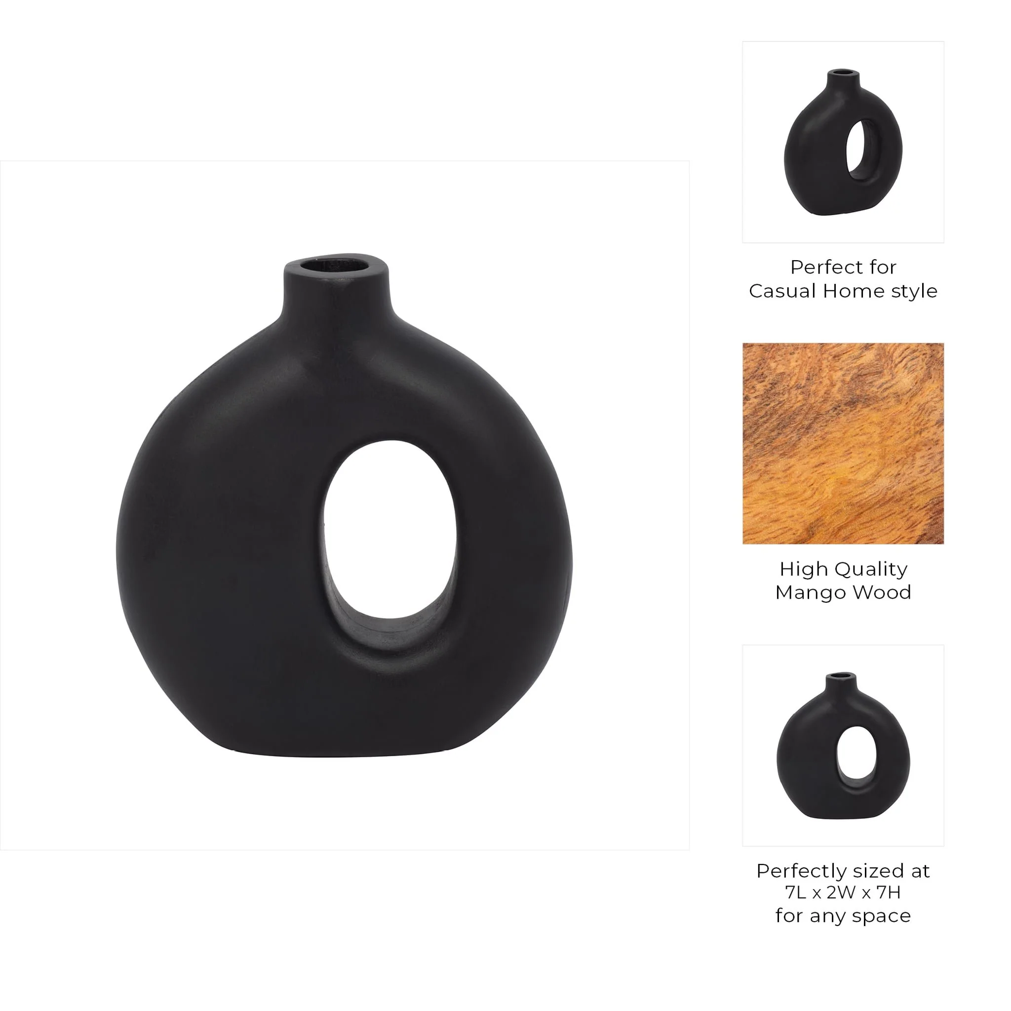 Wood, 7"h Cut-out Vase, Black - Image 10