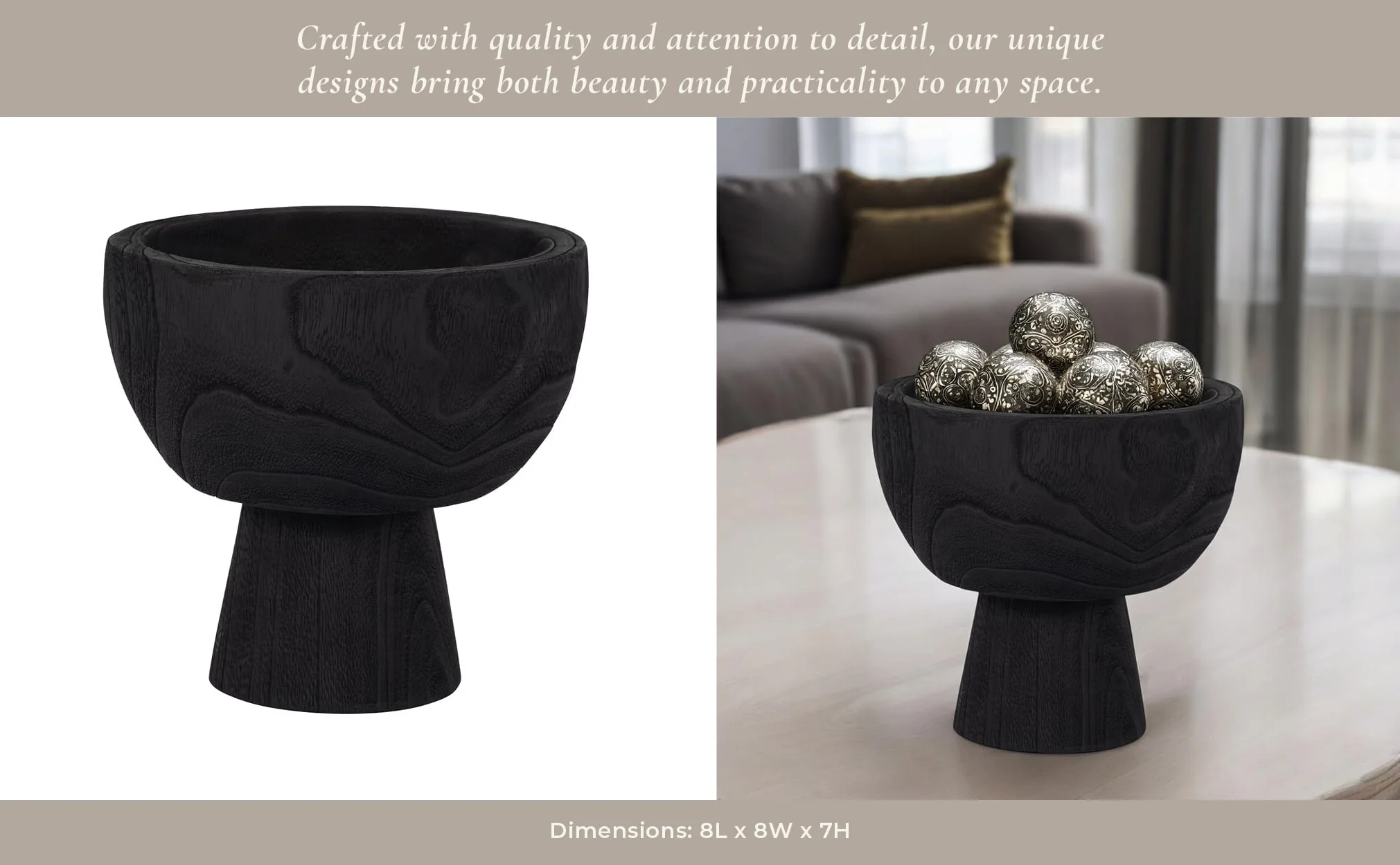 Wood, 8" Bowl W/ Stand, Black - Image 10