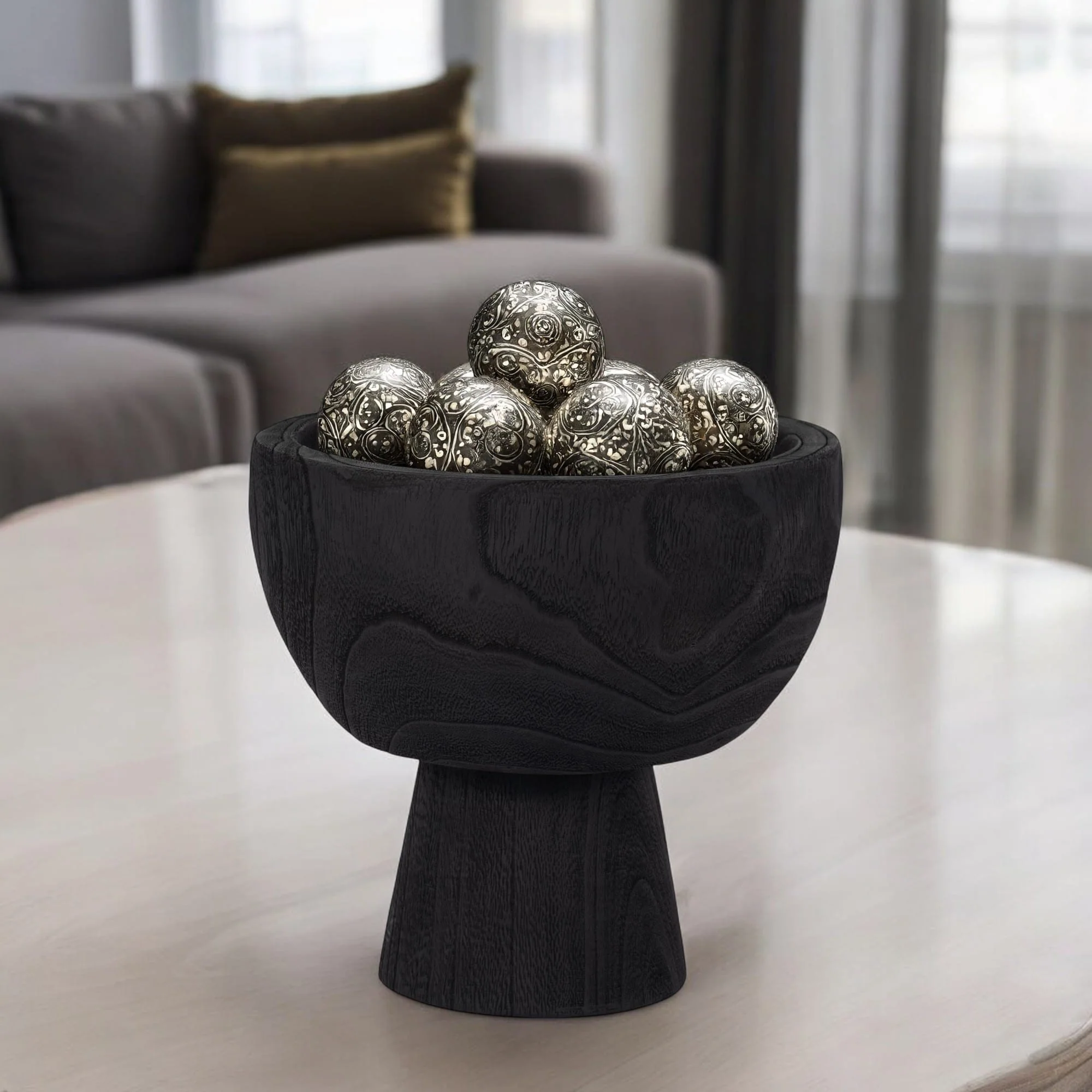Wood, 8" Bowl W/ Stand, Black - Image 9