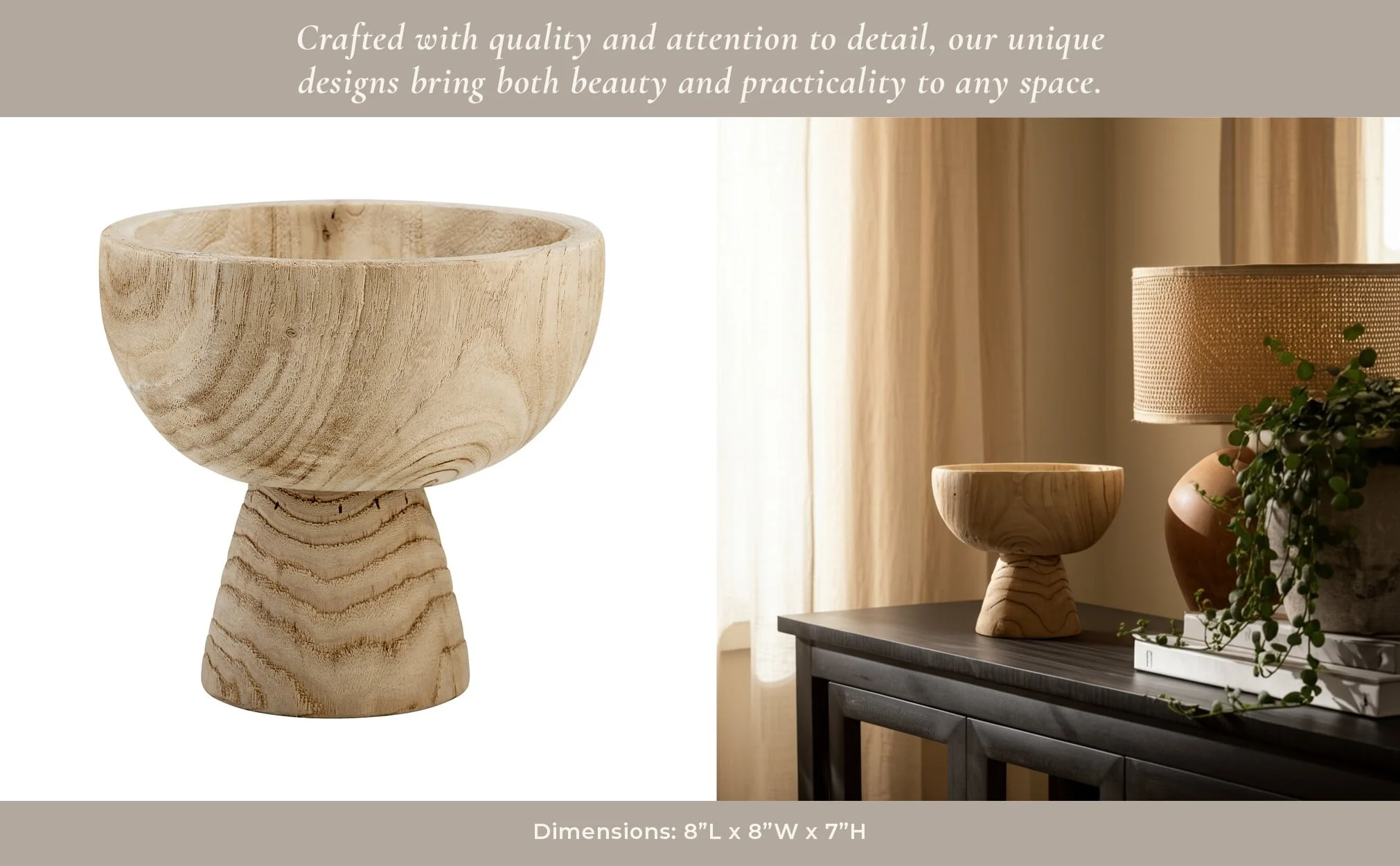 Wood, 8" Bowl W/ Stand, Natural - Image 14