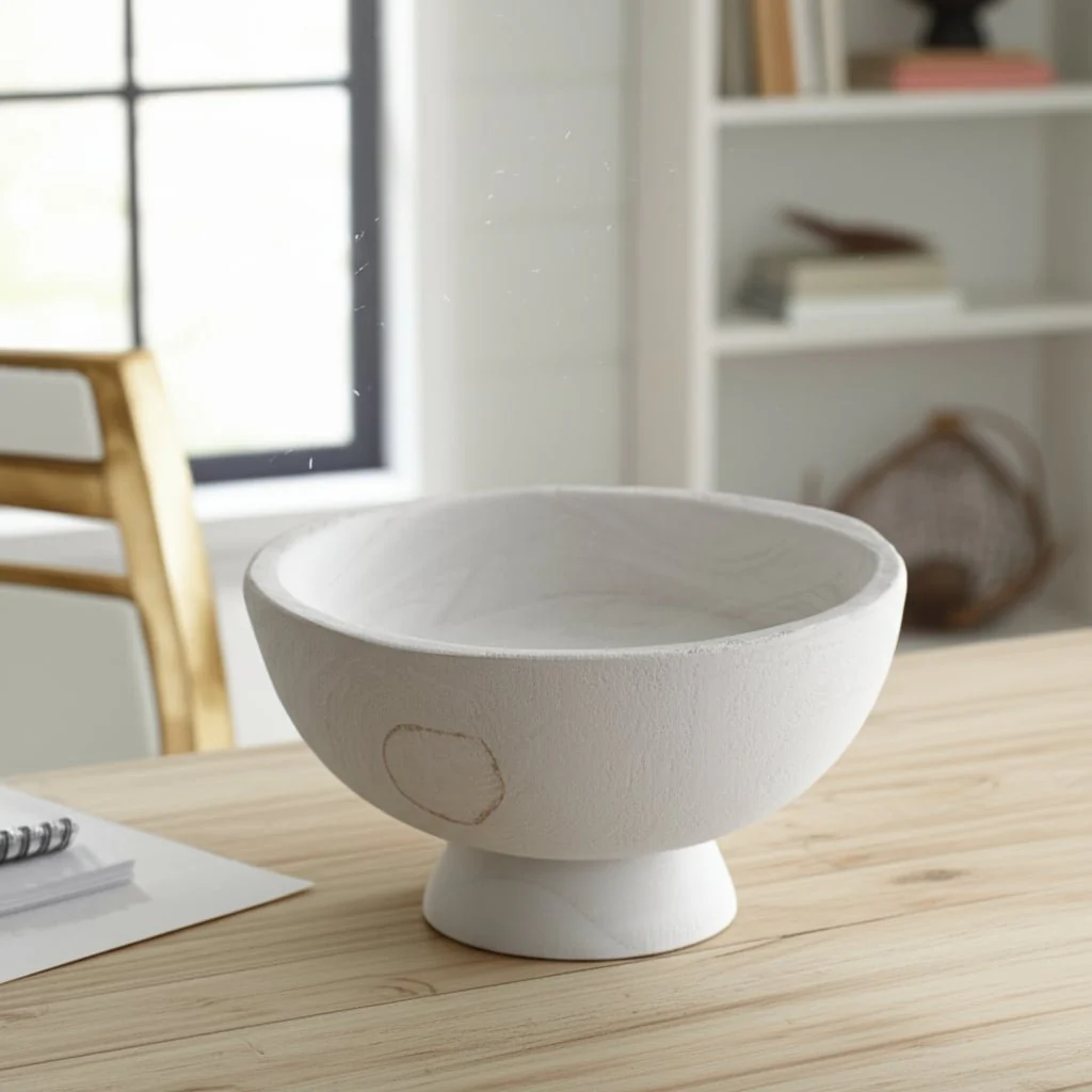 Wood, 8" Bowl W/ Stand, White - Image 6