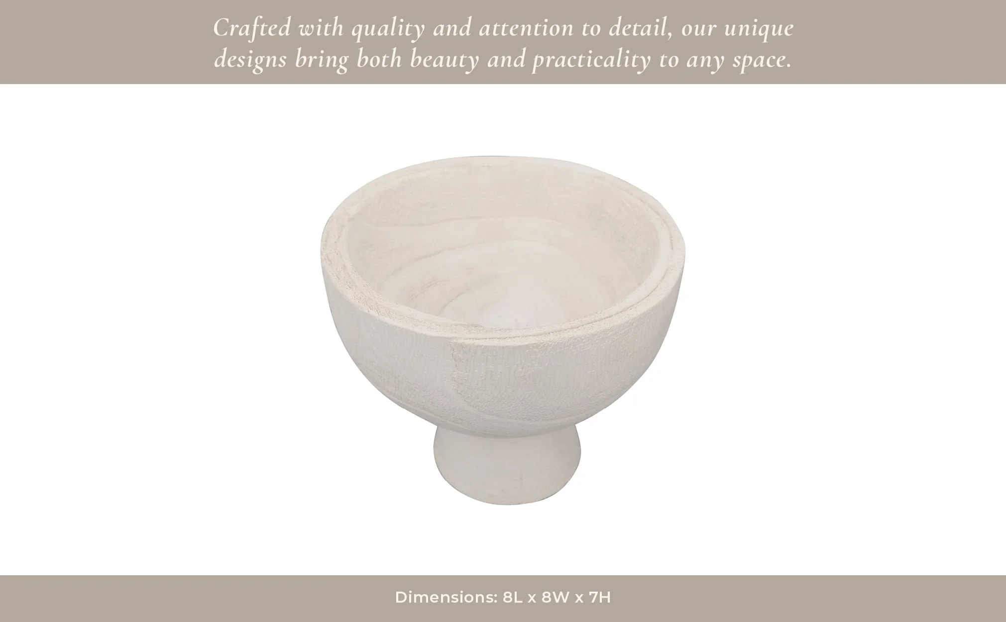 Wood, 8" Bowl W/ Stand, White - Image 7