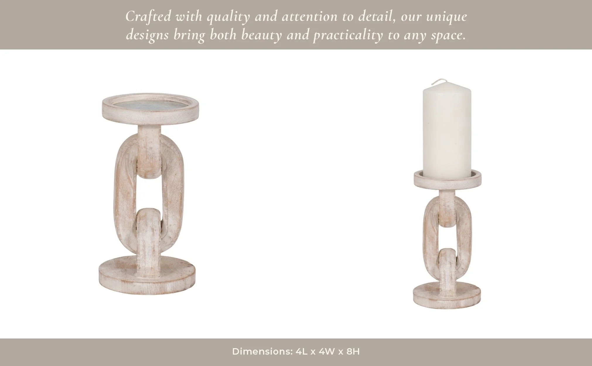 Wood, 8" Chain Pillar Candle Holder, White - Image 13