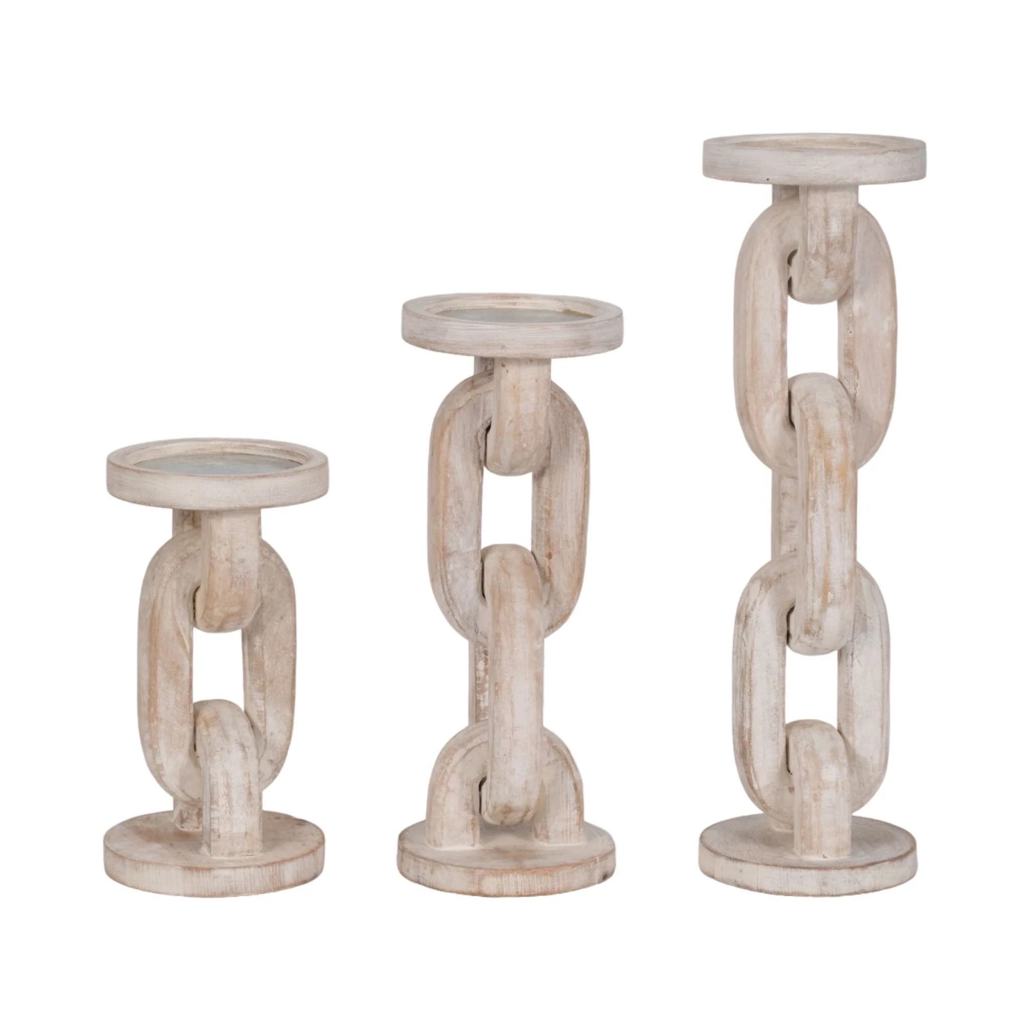 Wood, 8" Chain Pillar Candle Holder, White - Image 8
