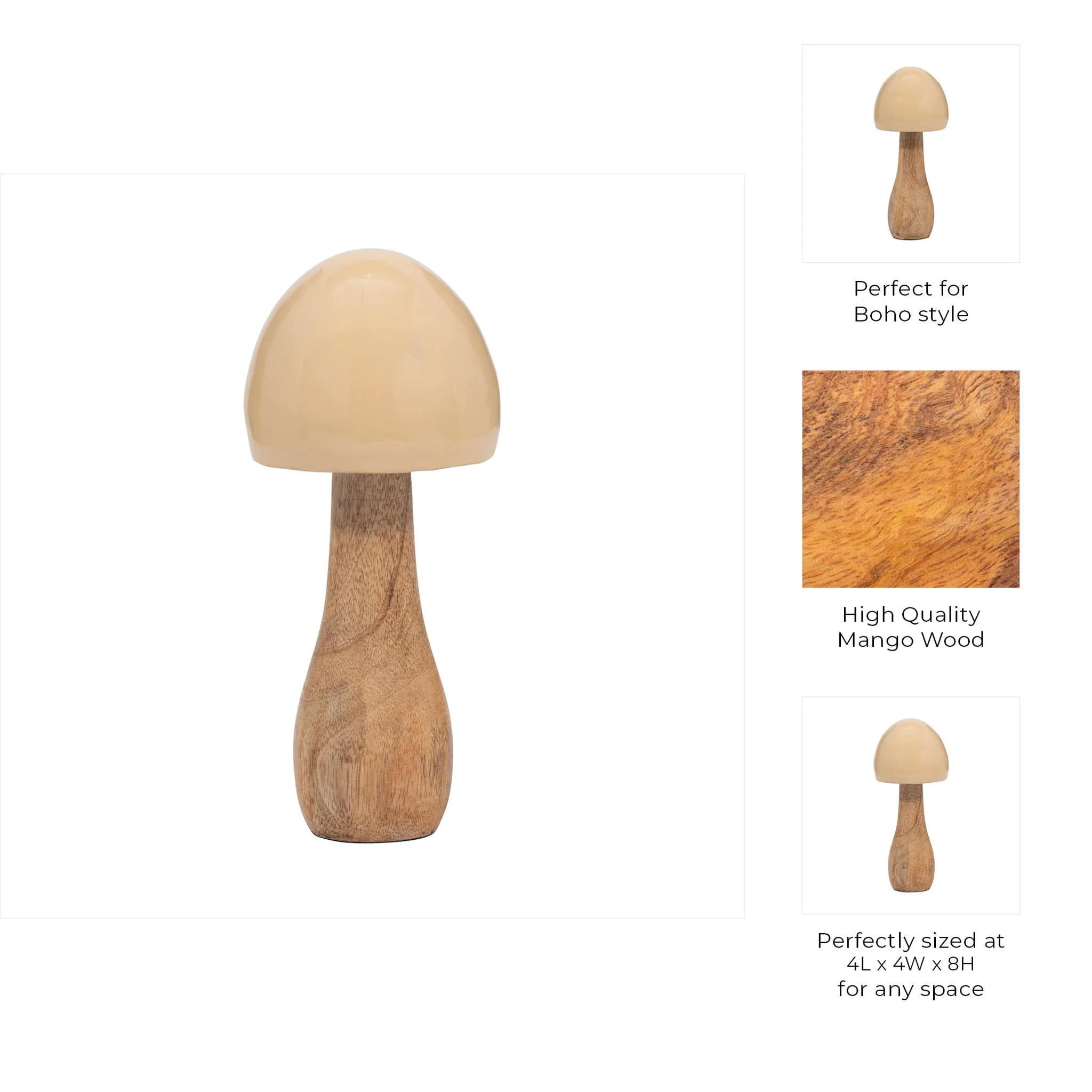Wood, 8" Coned Mushroom, Ivory - Image 8