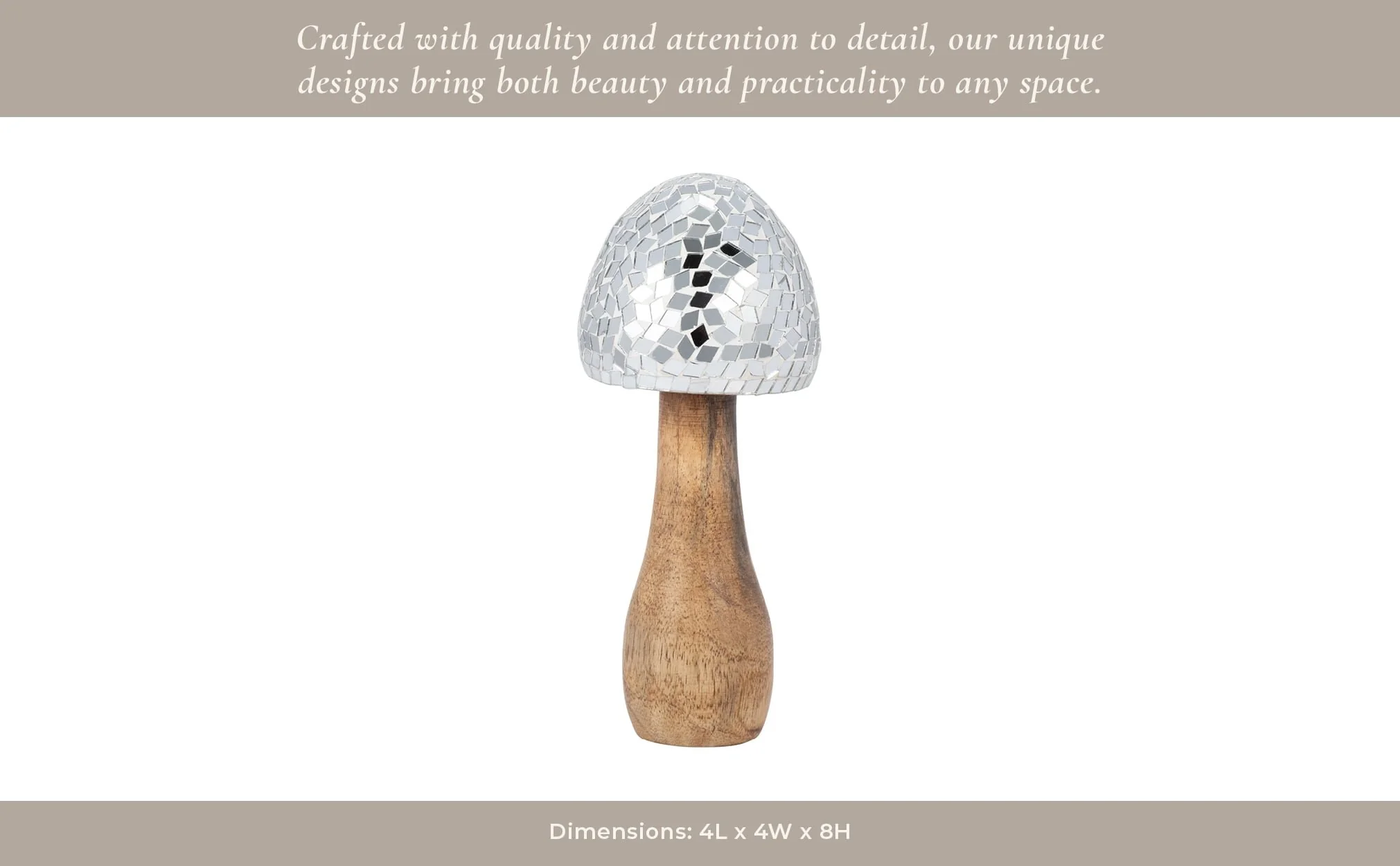 Wood, 8" Mosaic Mushroom, Silver - Image 14