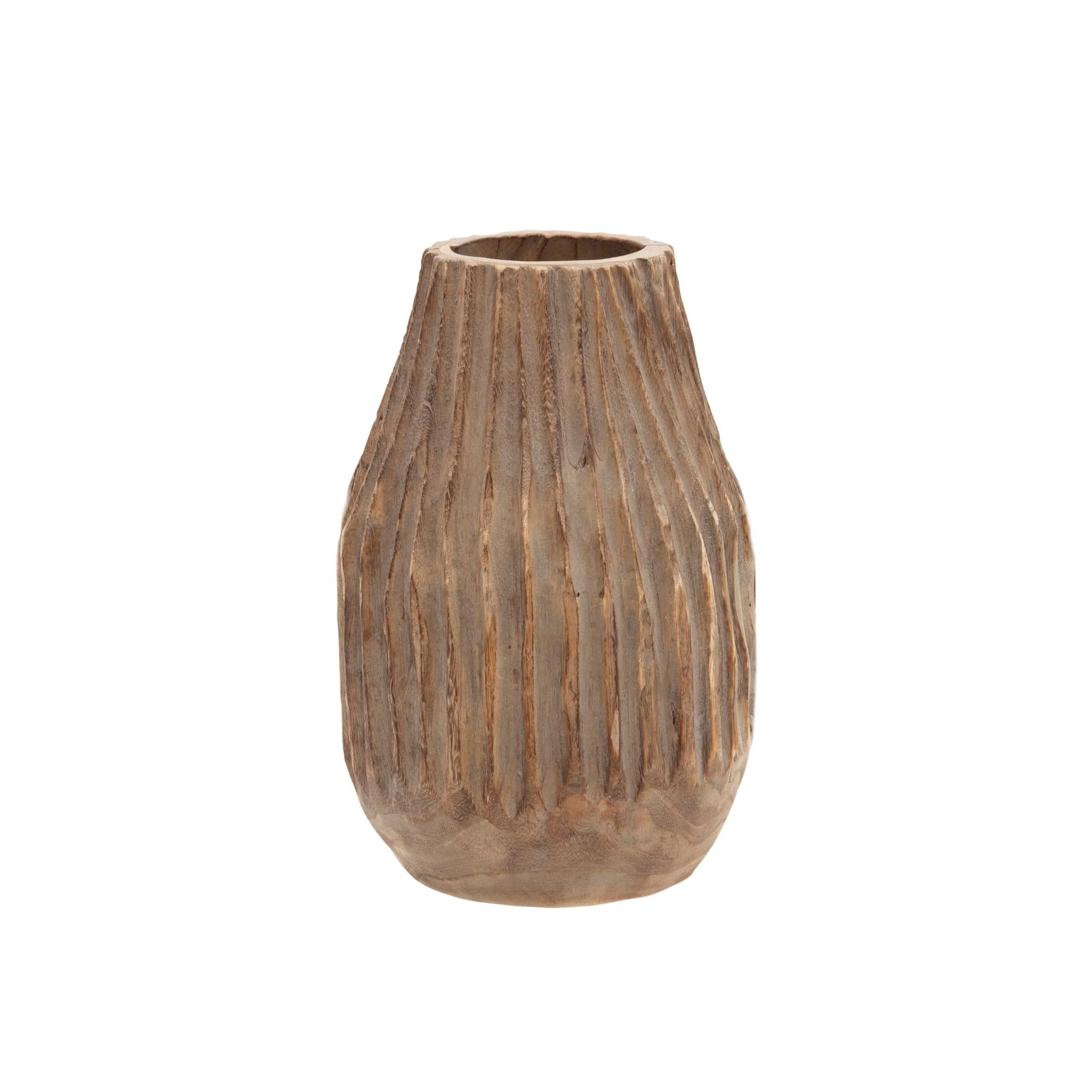 Wood, 8" Ridged Vase, White - Image 2