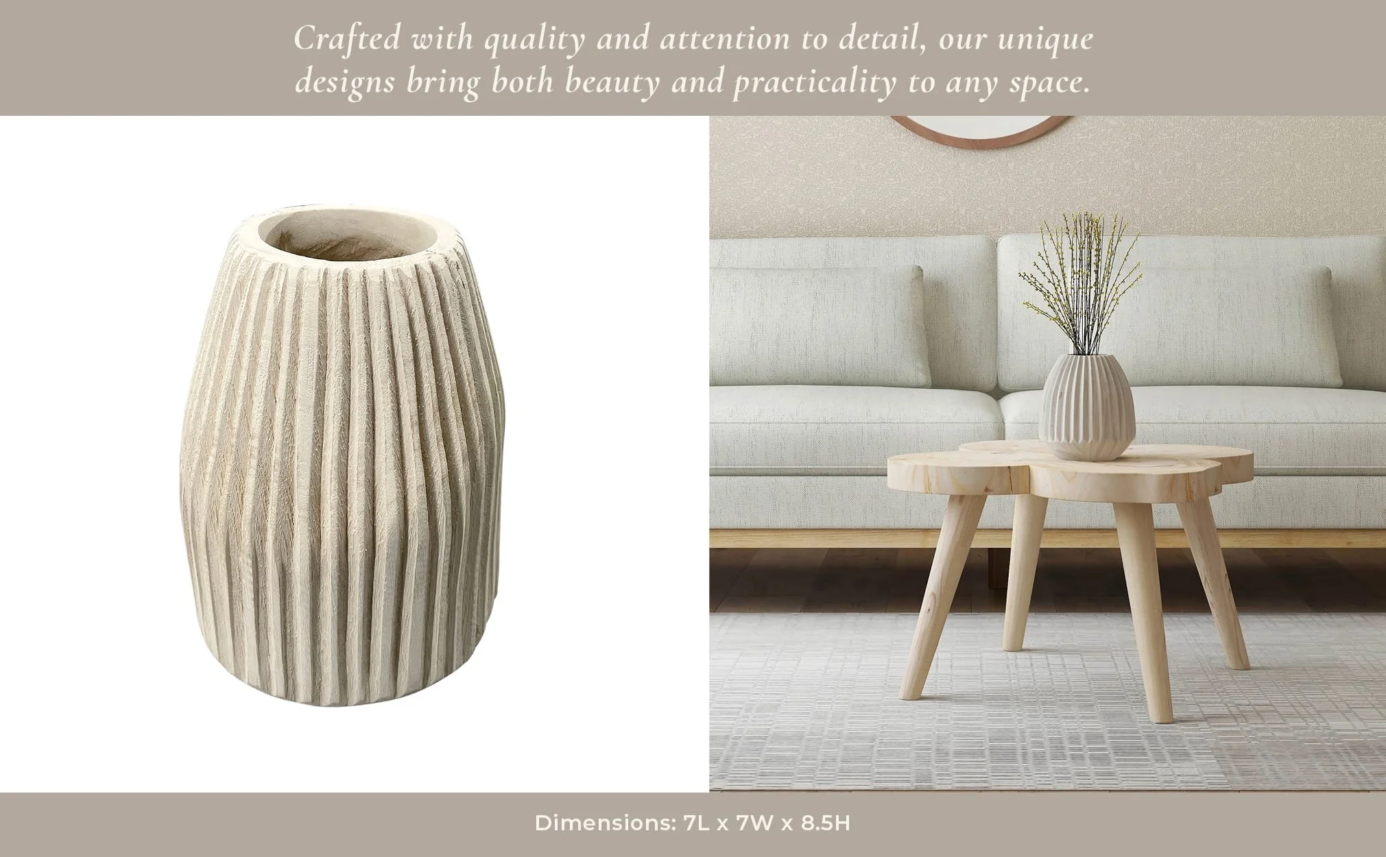 Wood, 8" Ridged Vase, White - Image 7