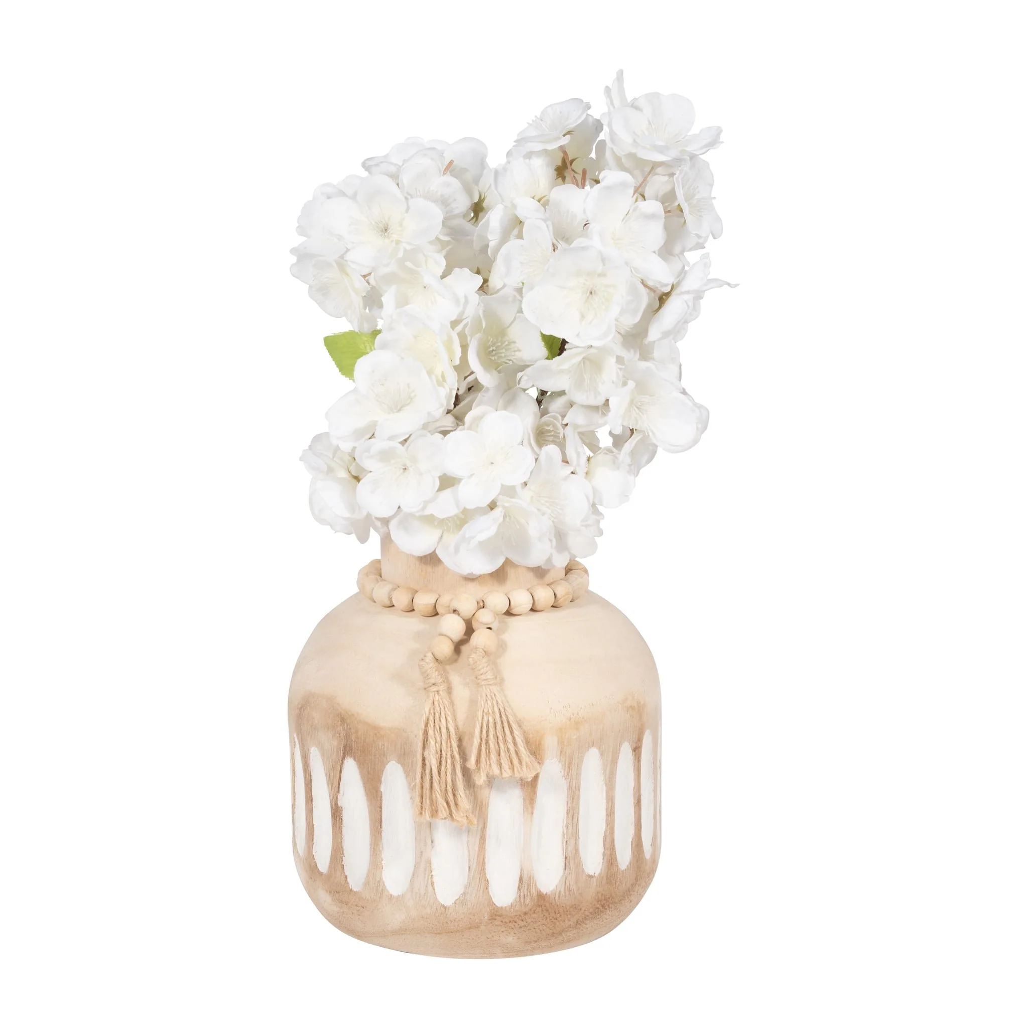 Wood, 8" Round Ridged Vase W/ Tassels, Natural - Image 4