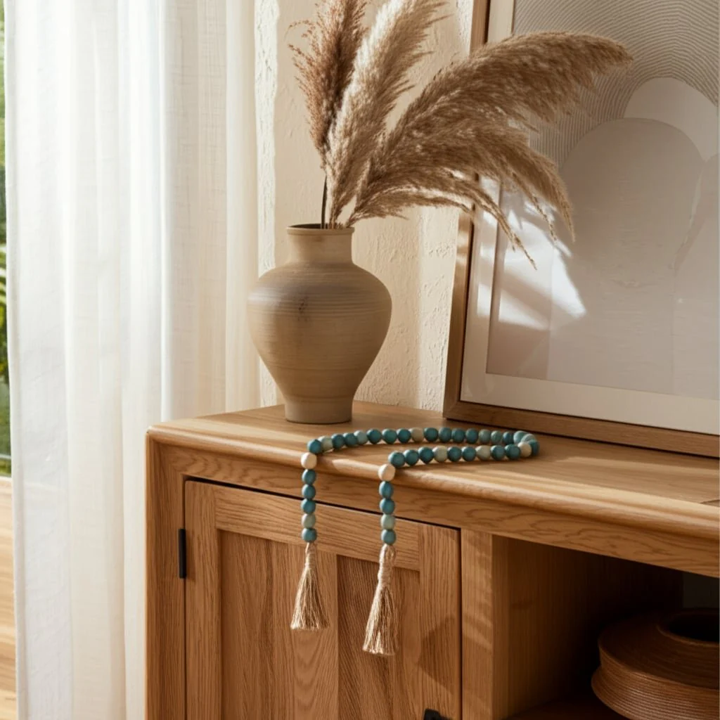 Wood, 84x.75 Beaded Garland, Turq - Image 10