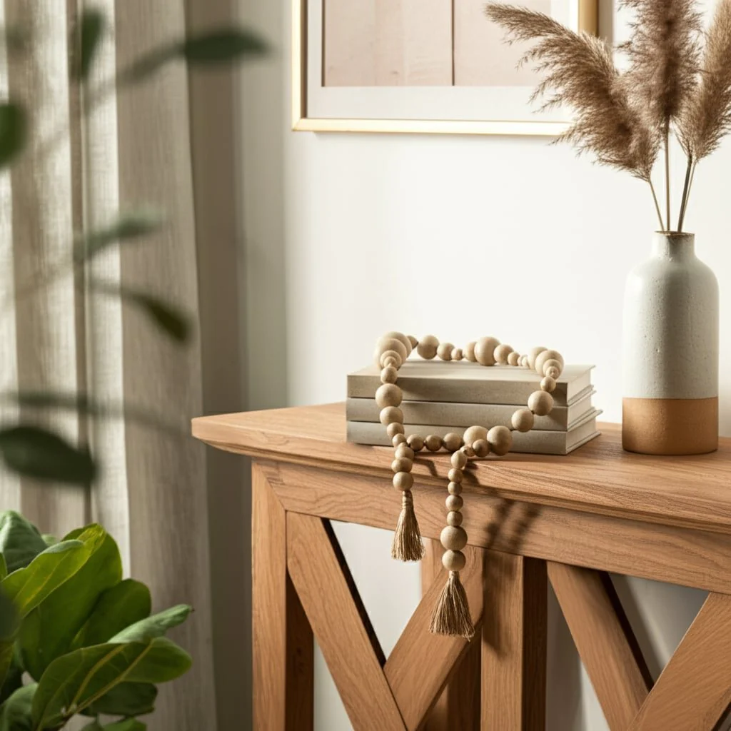 Wood, 84x2 Stonewash Bead Garland, Ivory - Image 10