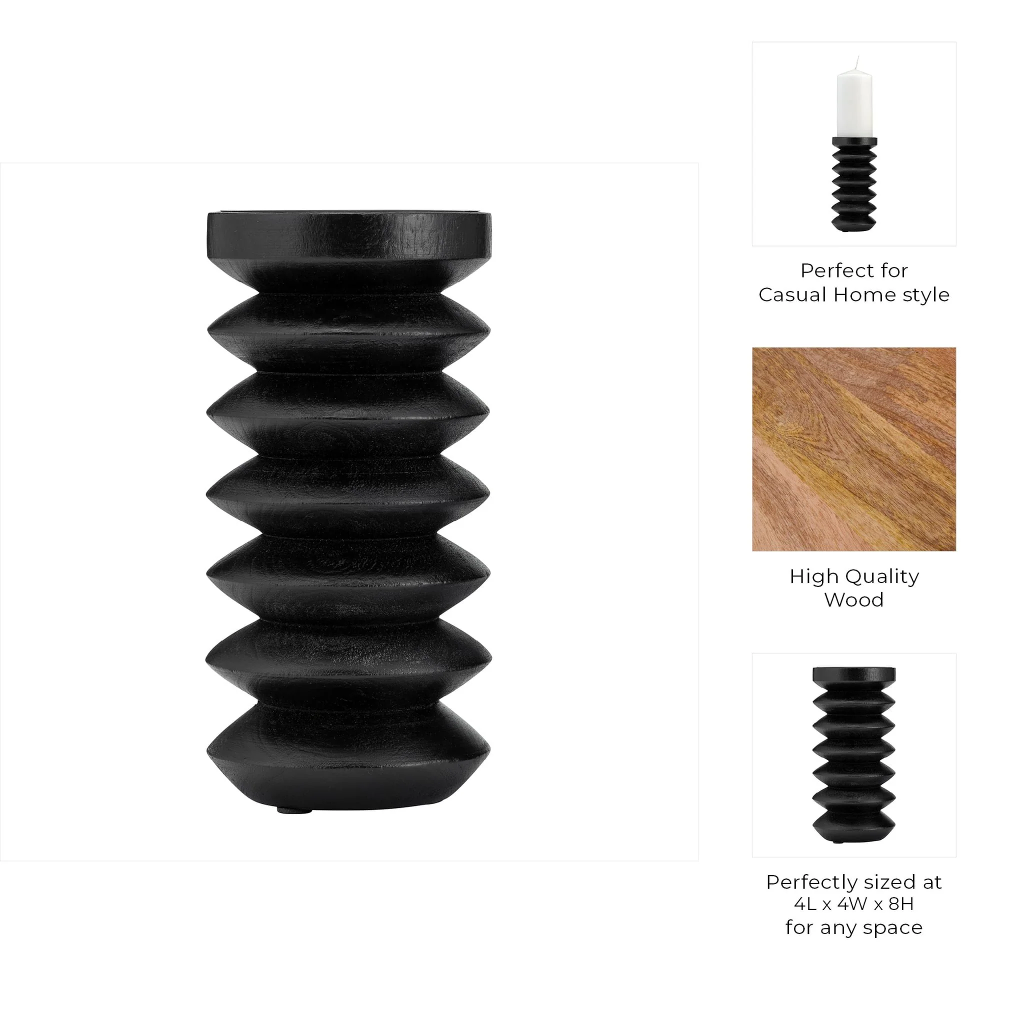 Wood, 8"h Accordion Candle Holder, Black - Image 8